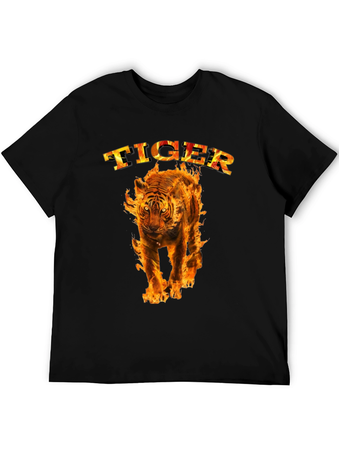 Black Fiery Tiger Graphic Tee - Bold Black T-Shirt view 5