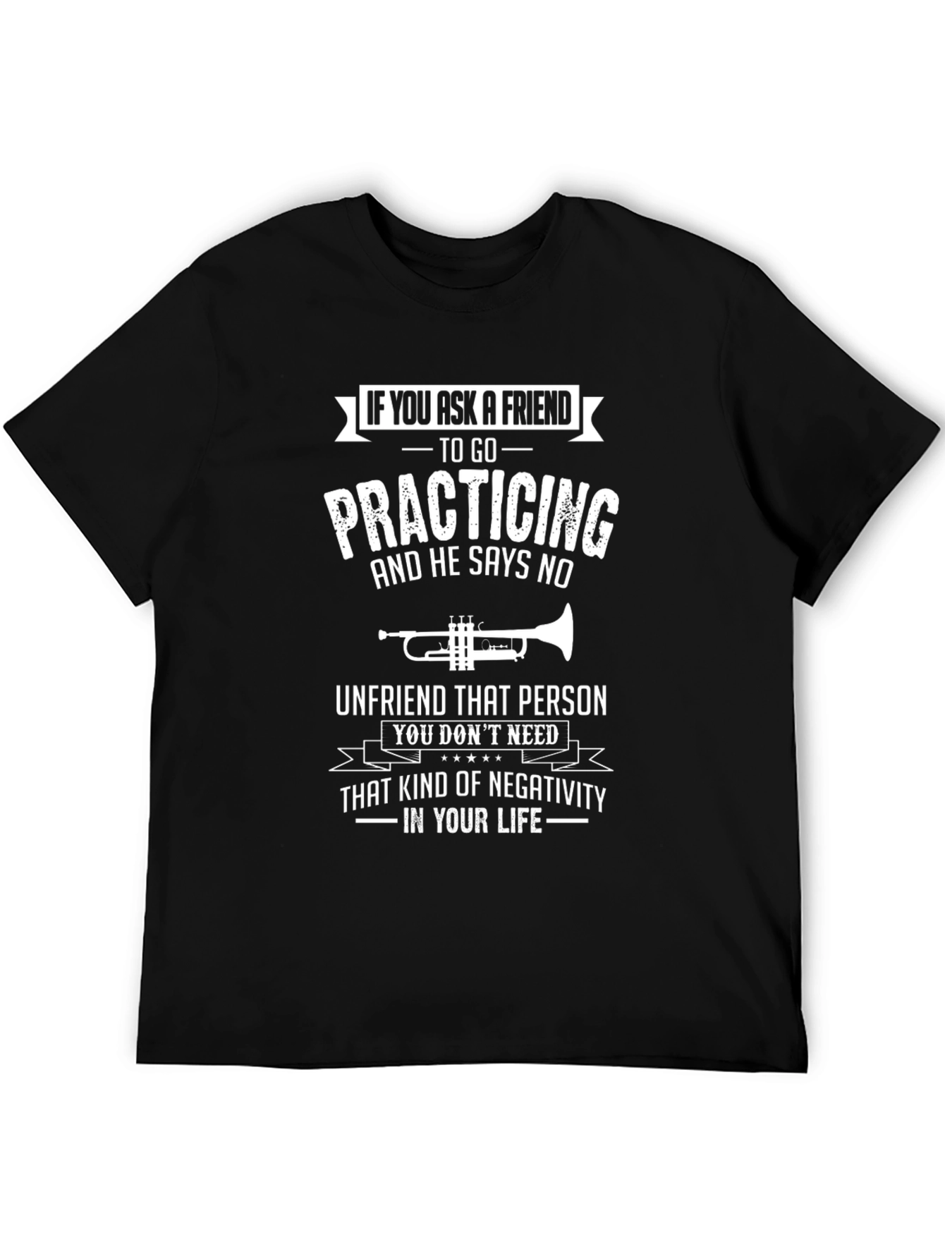 Black Funny Musician T-Shirt: Practicing Trumpet view 5