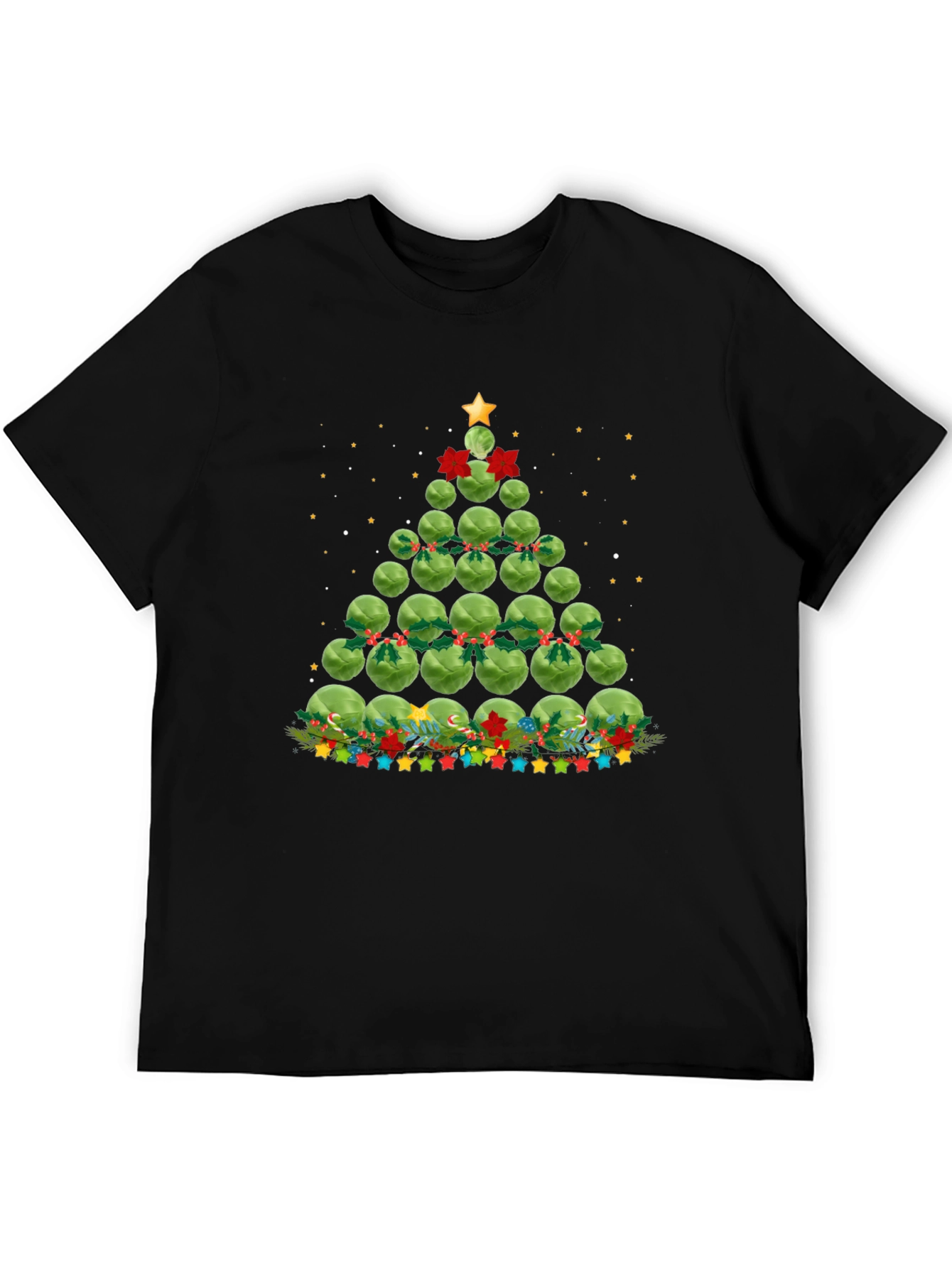Black Brussels Sprouts Christmas Tree Holiday T-Shirt view 5