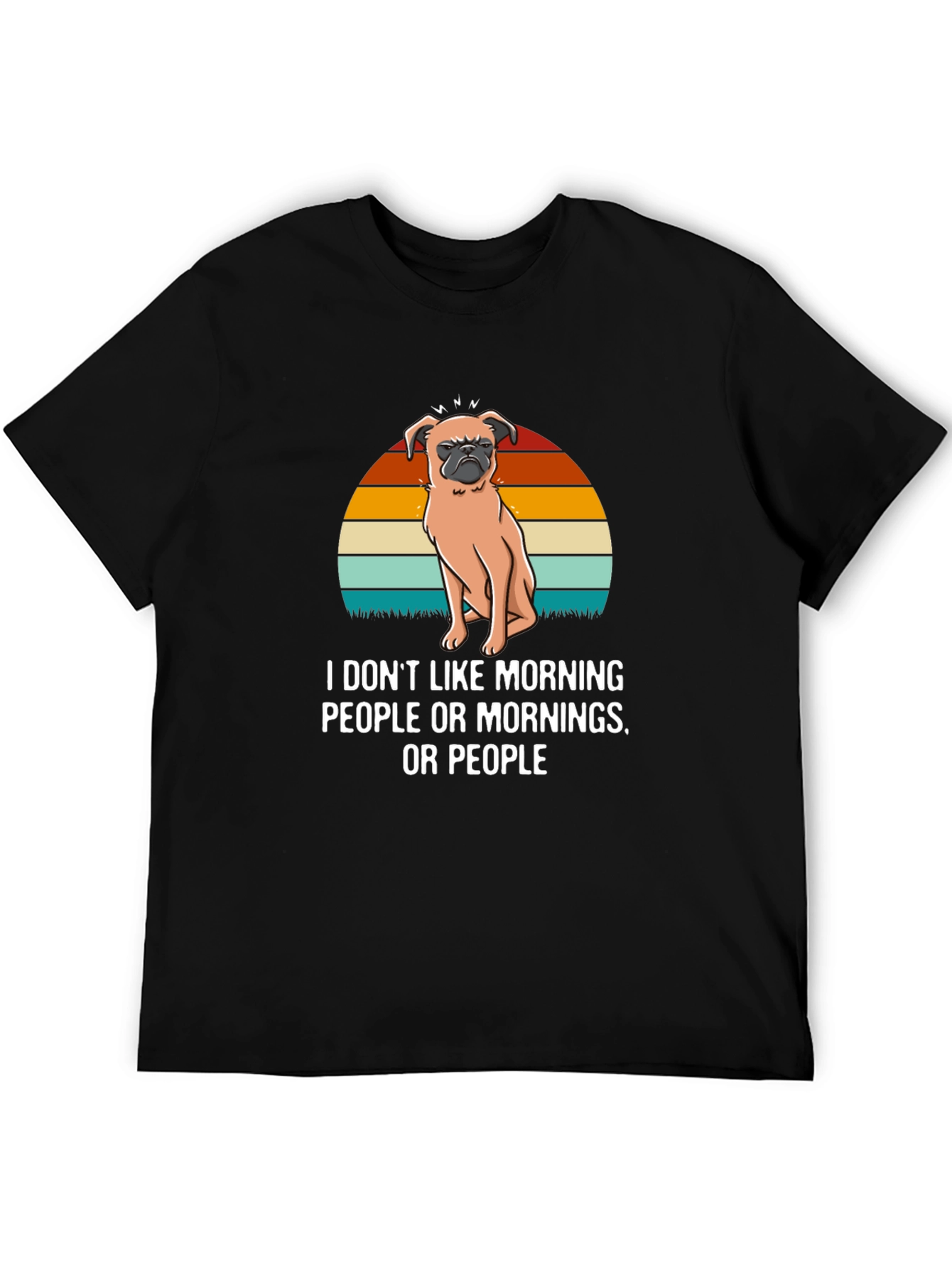 Black Funny Pug T-Shirt - I Don't Like Morning People view 5