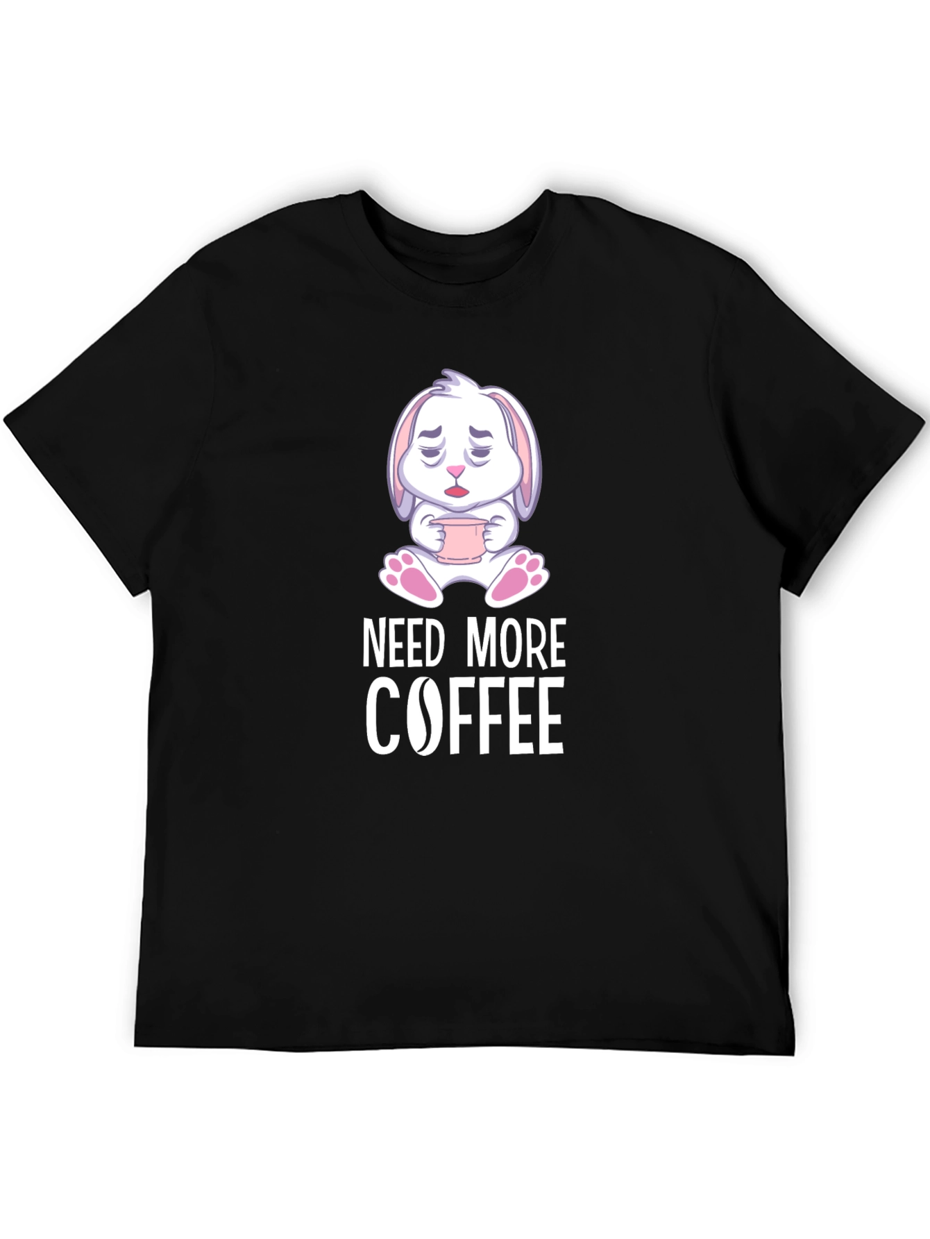 Black Need More Coffee T-Shirt - Cute Bunny Design view 5