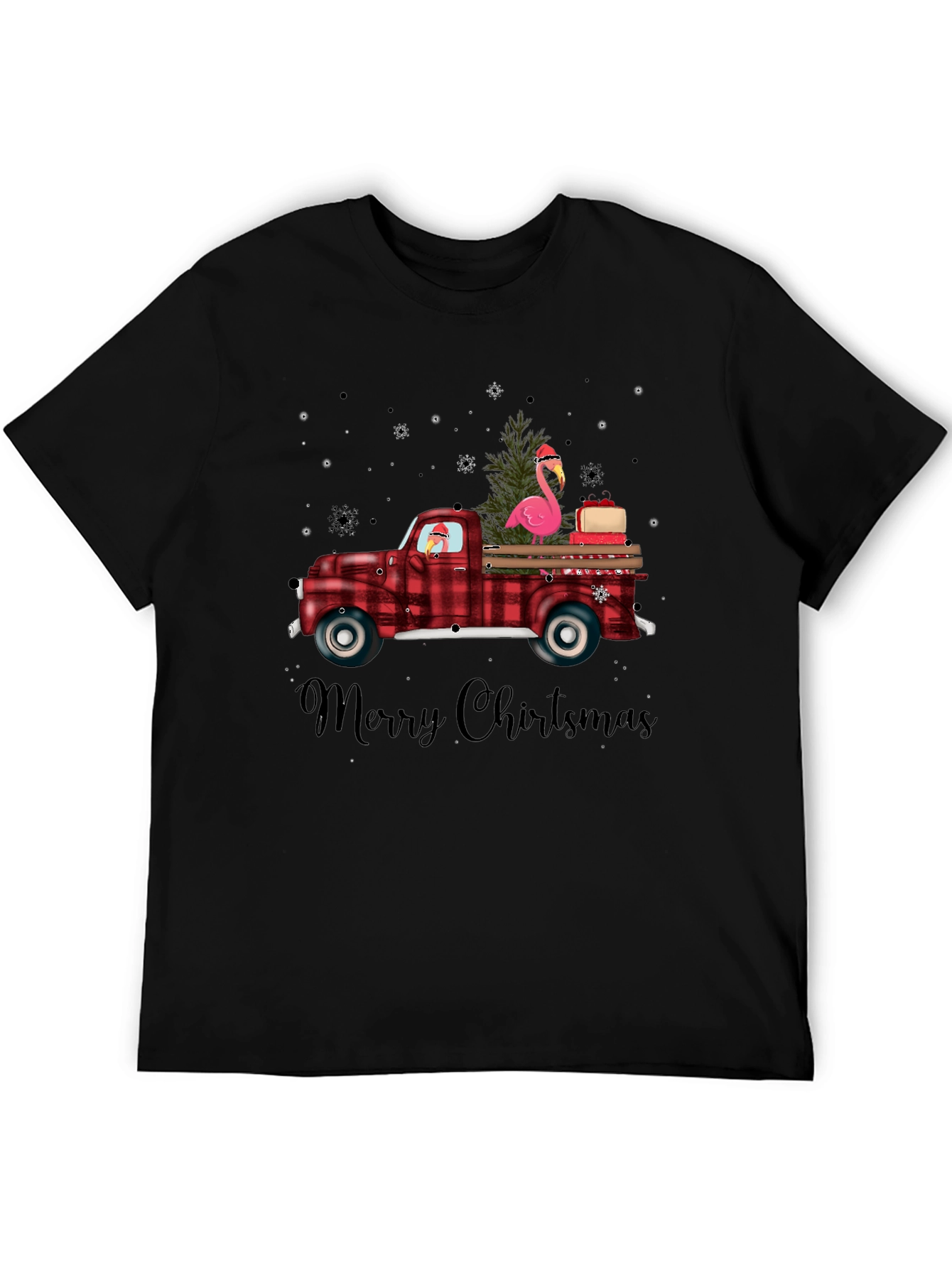 Black Christmas Flamingo Truck Tee view 5
