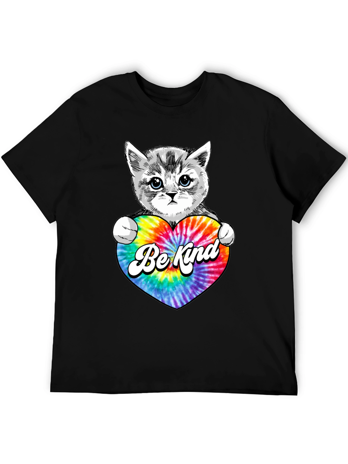 Black Cute Kitten 'Be Kind' Tie-Dye Heart T-Shirt view 5