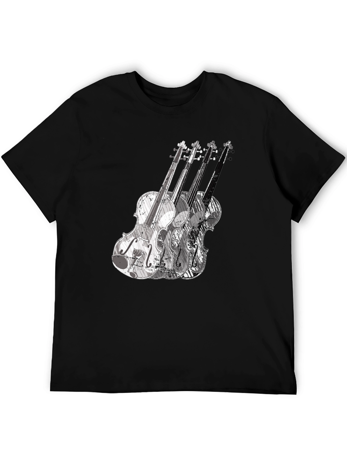 Black Musical Violin Graphic Tee - Black Crew Neck T-Shirt view 5