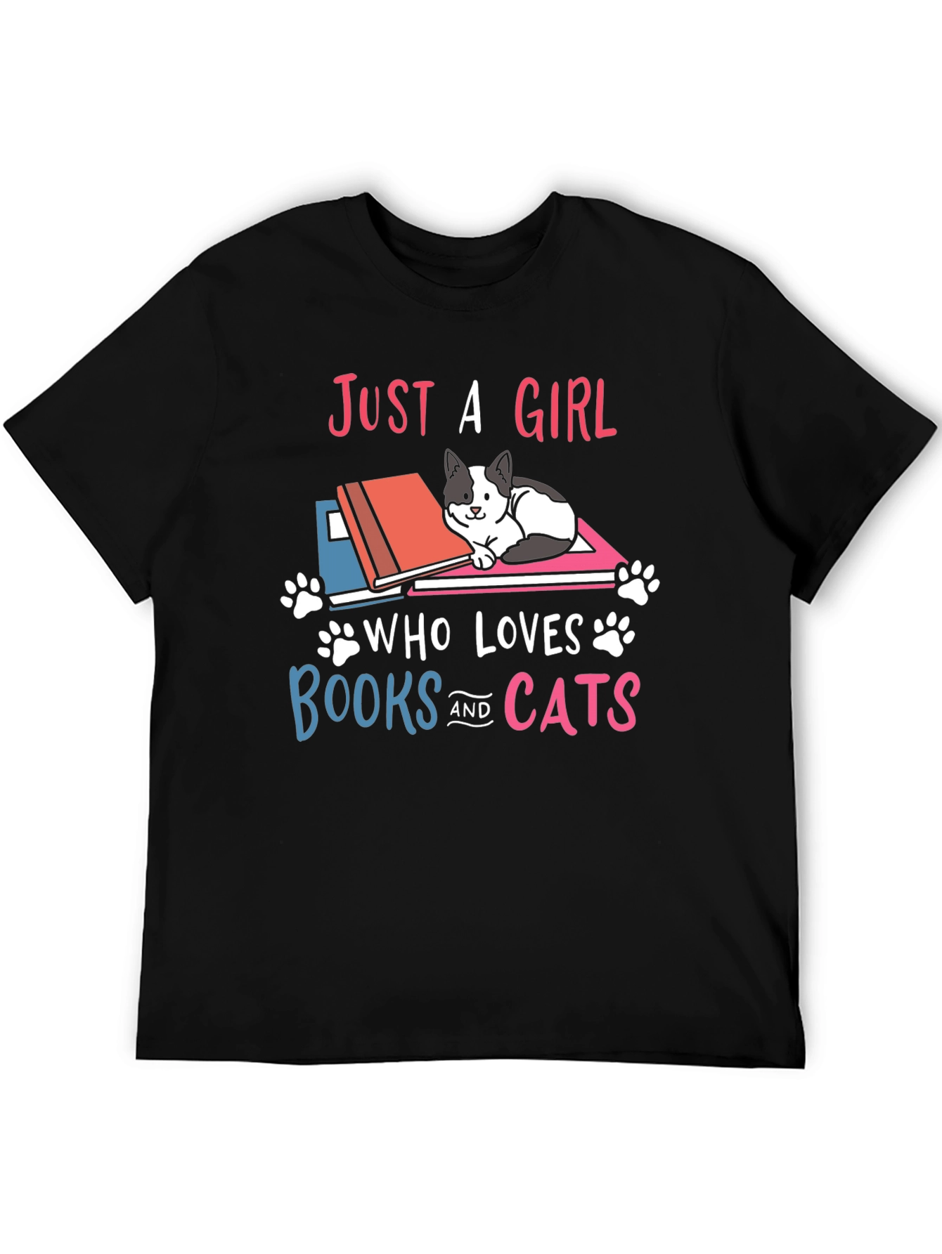 Black Just A Girl Who Loves Books and Cats T-Shirt view 5