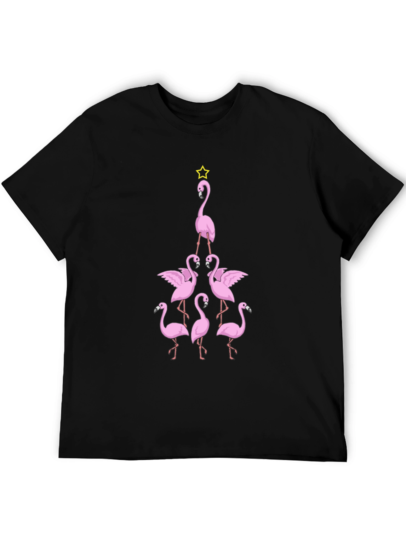 Black Flamingo Christmas Tree Graphic T-Shirt view 5