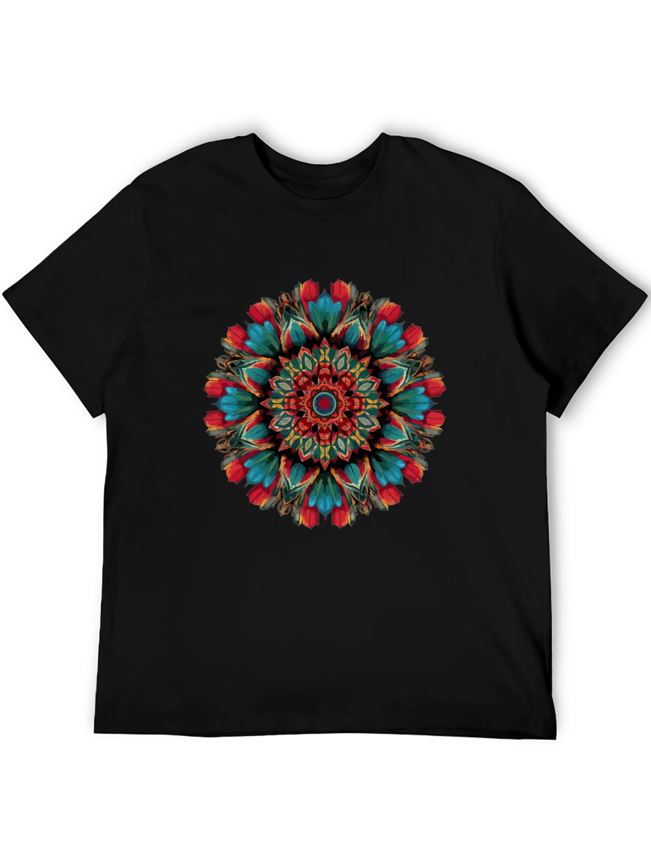 Black Vibrant Mandala Graphic Print Black T-Shirt view 5