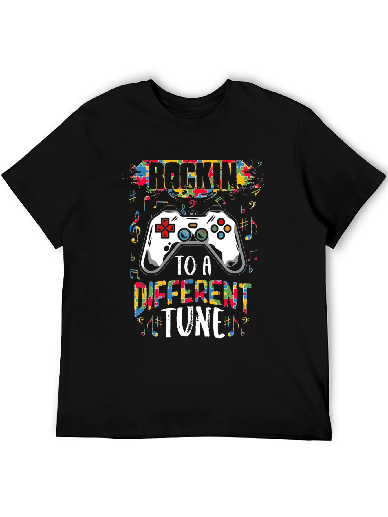 Black Rockin' to a Different Tune Gamer T-Shirt view 5