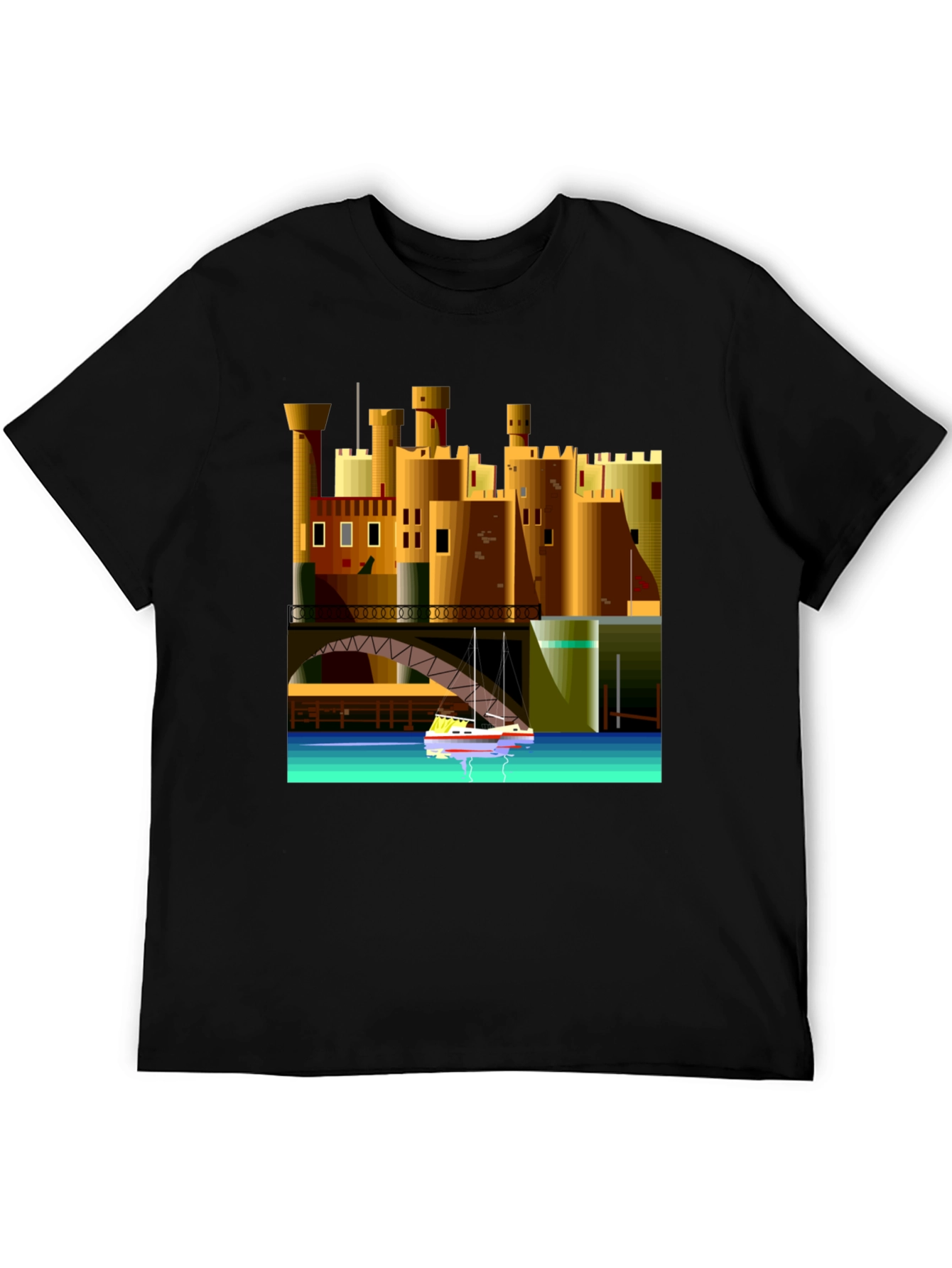 Black Cityscape Boat T-Shirt - Unique Graphic Tee view 5