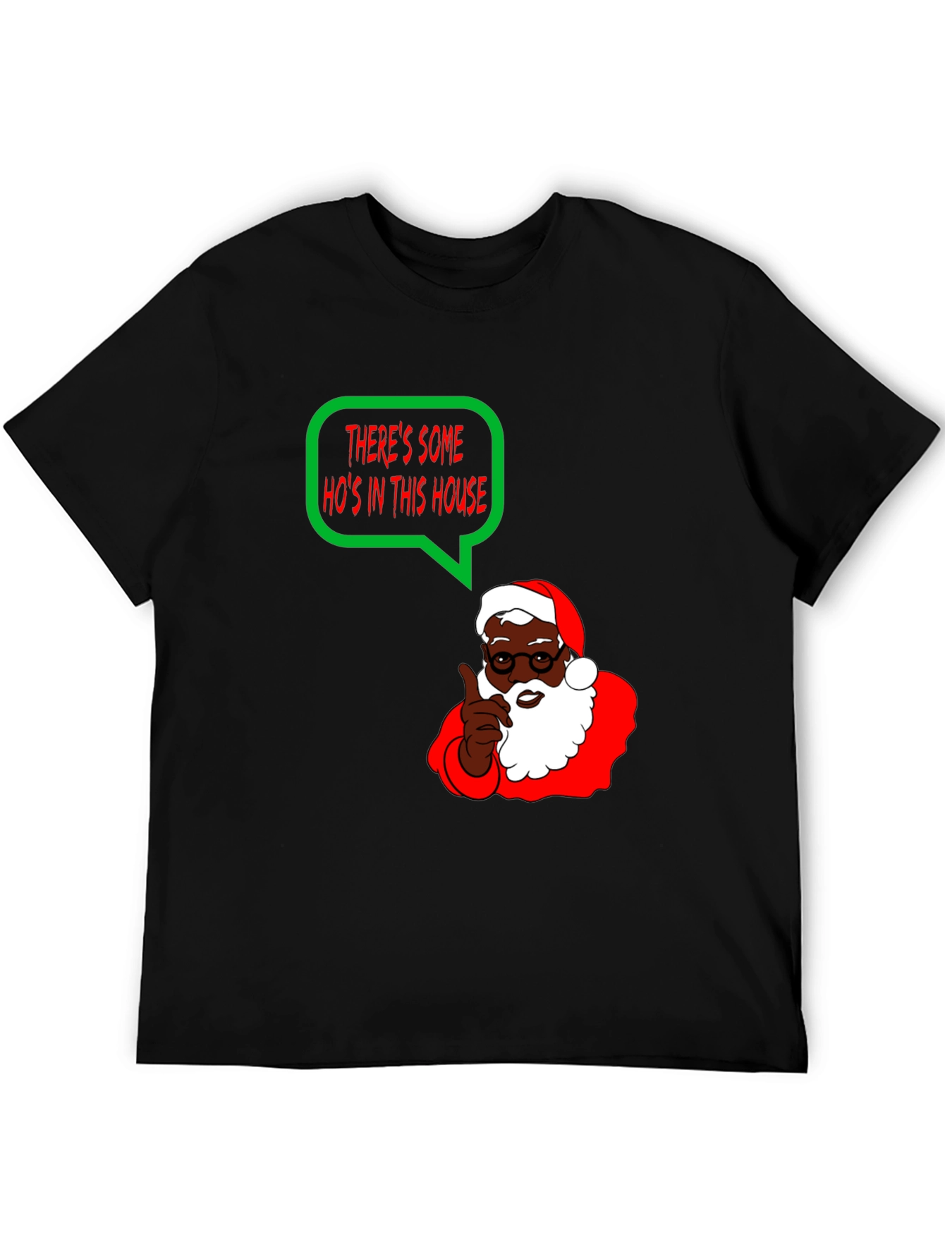 Black Funny Holiday T-Shirt - "There's Some Ho's In This House" Black Santa view 5