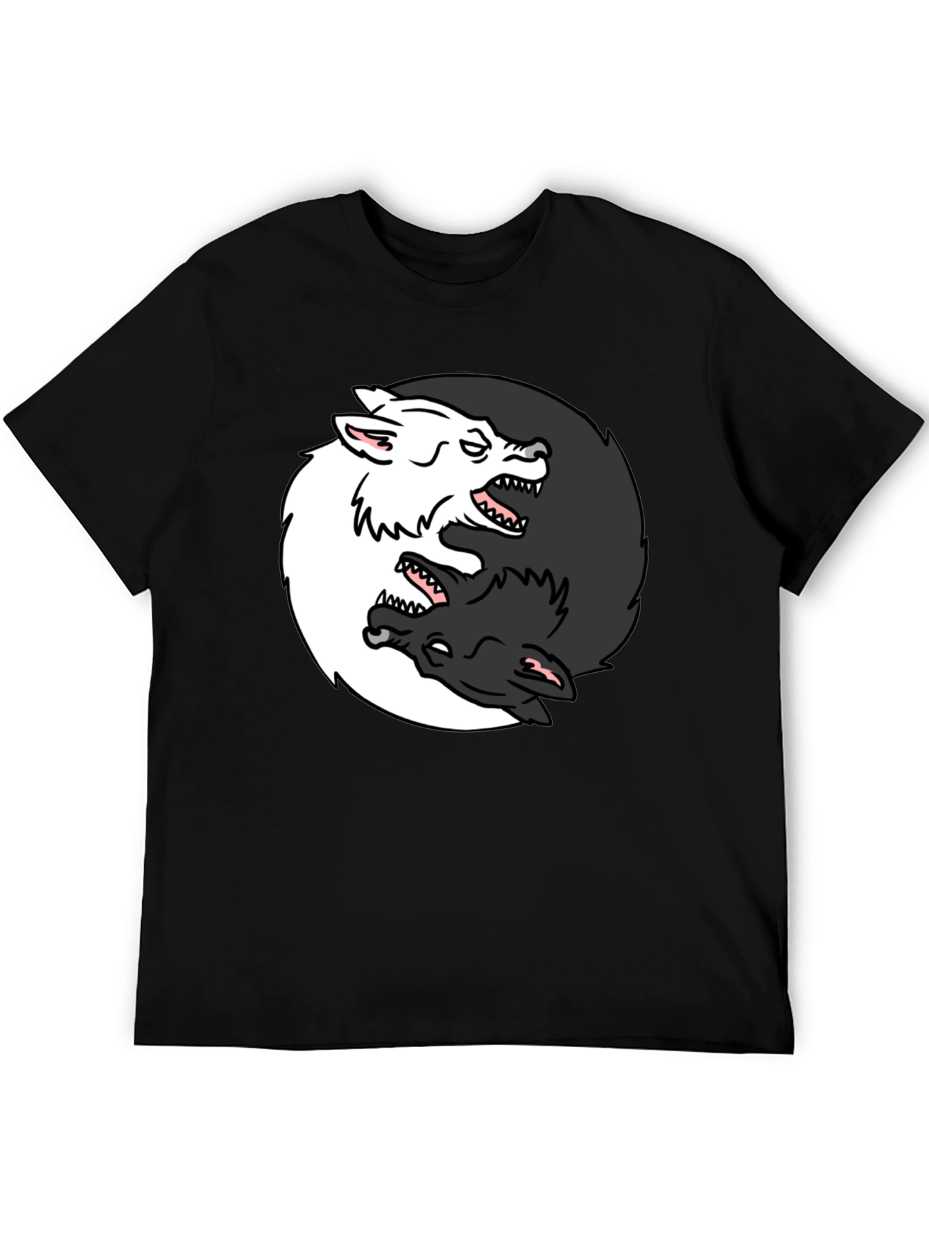 Black Yin Yang Wolves Graphic Black T-Shirt view 5