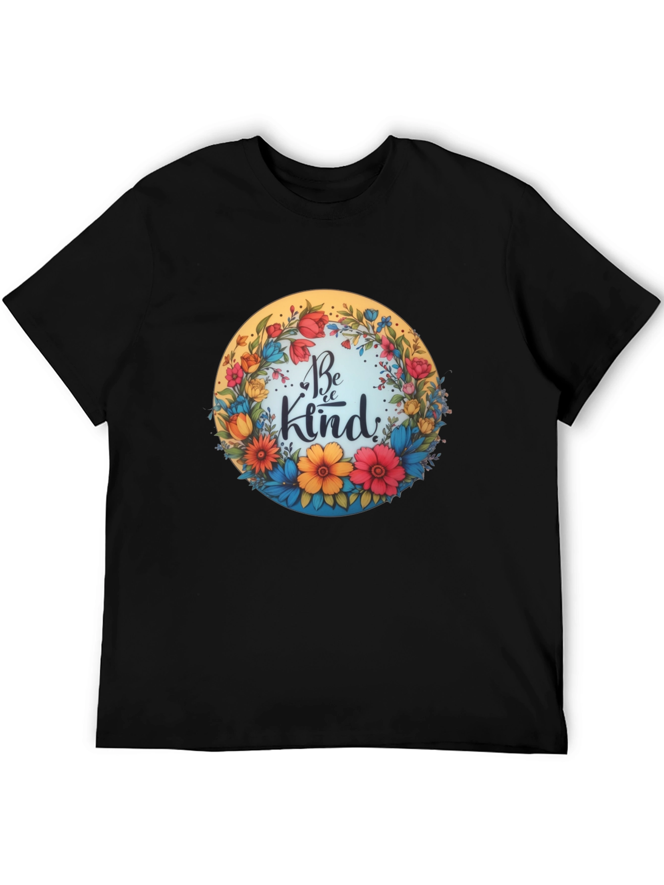Black Be Kind Floral Wreath Graphic Tee - Black view 5
