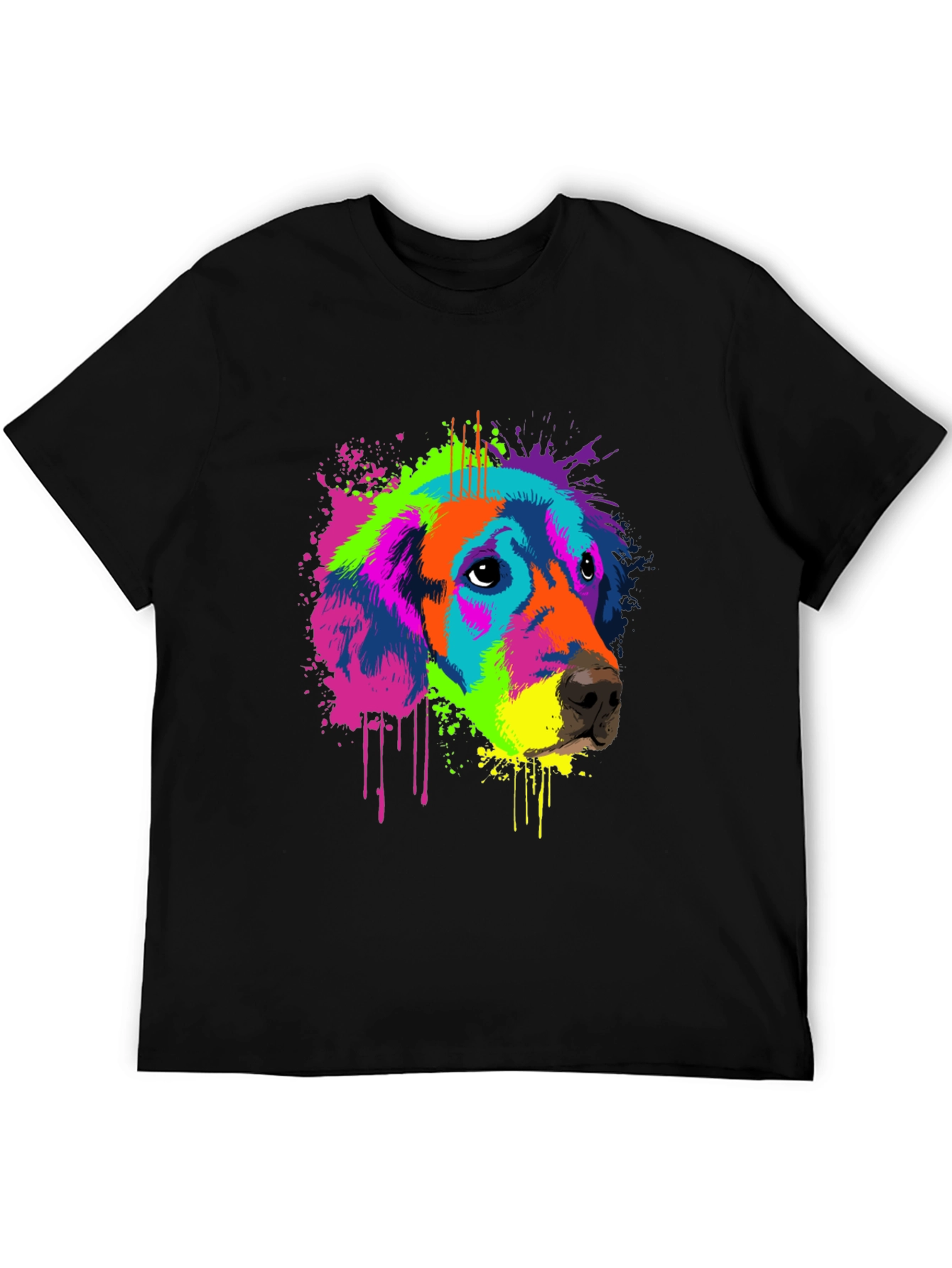 Black Vibrant Dog Graphic Tee - Men's Black T-Shirt view 5