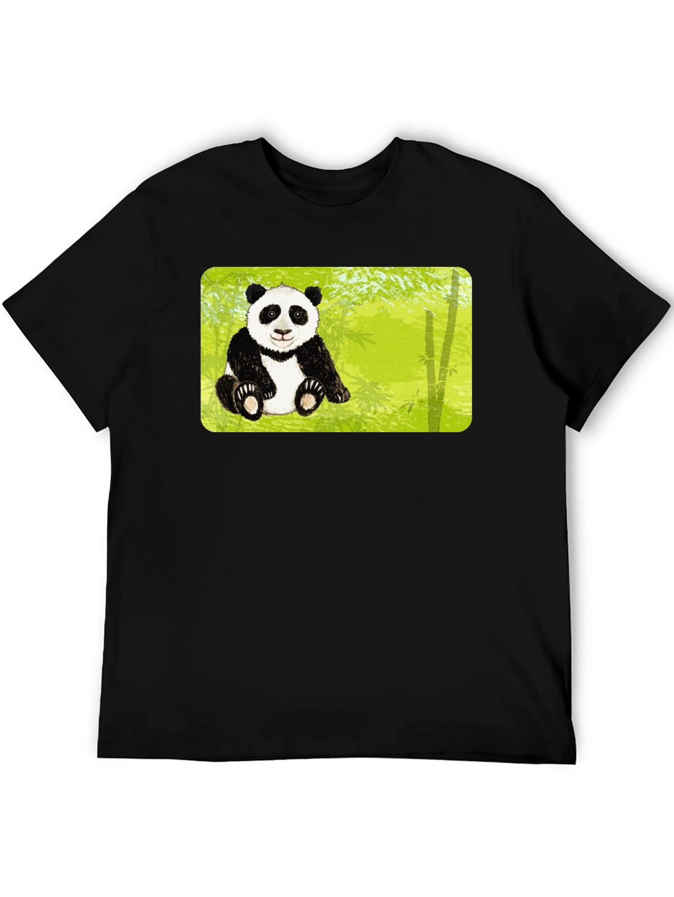 Black Cute Panda Bear Bamboo Forest Black T-Shirt view 5