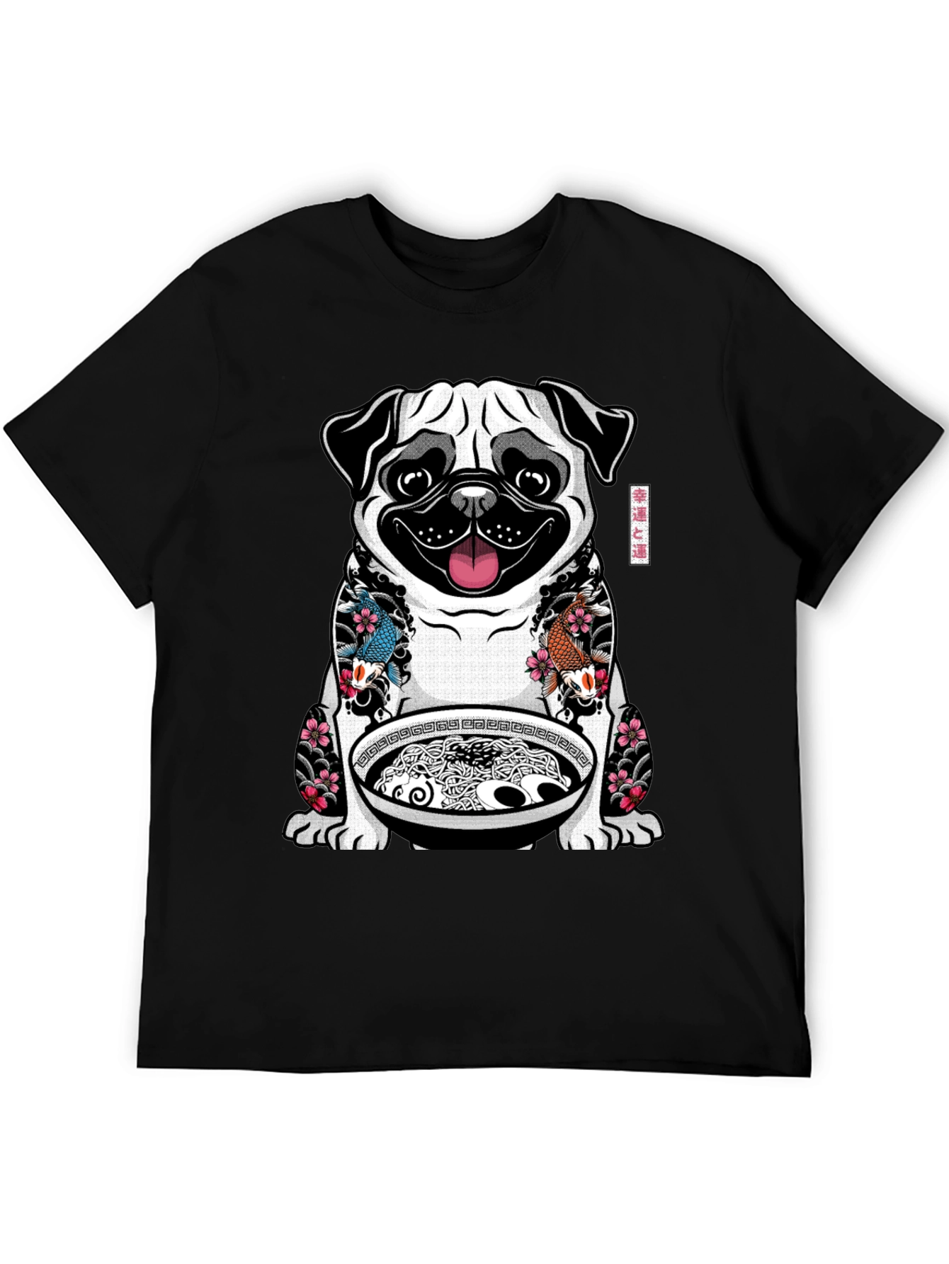 Black Ramen Pug Graphic T-Shirt - Unique Design view 5