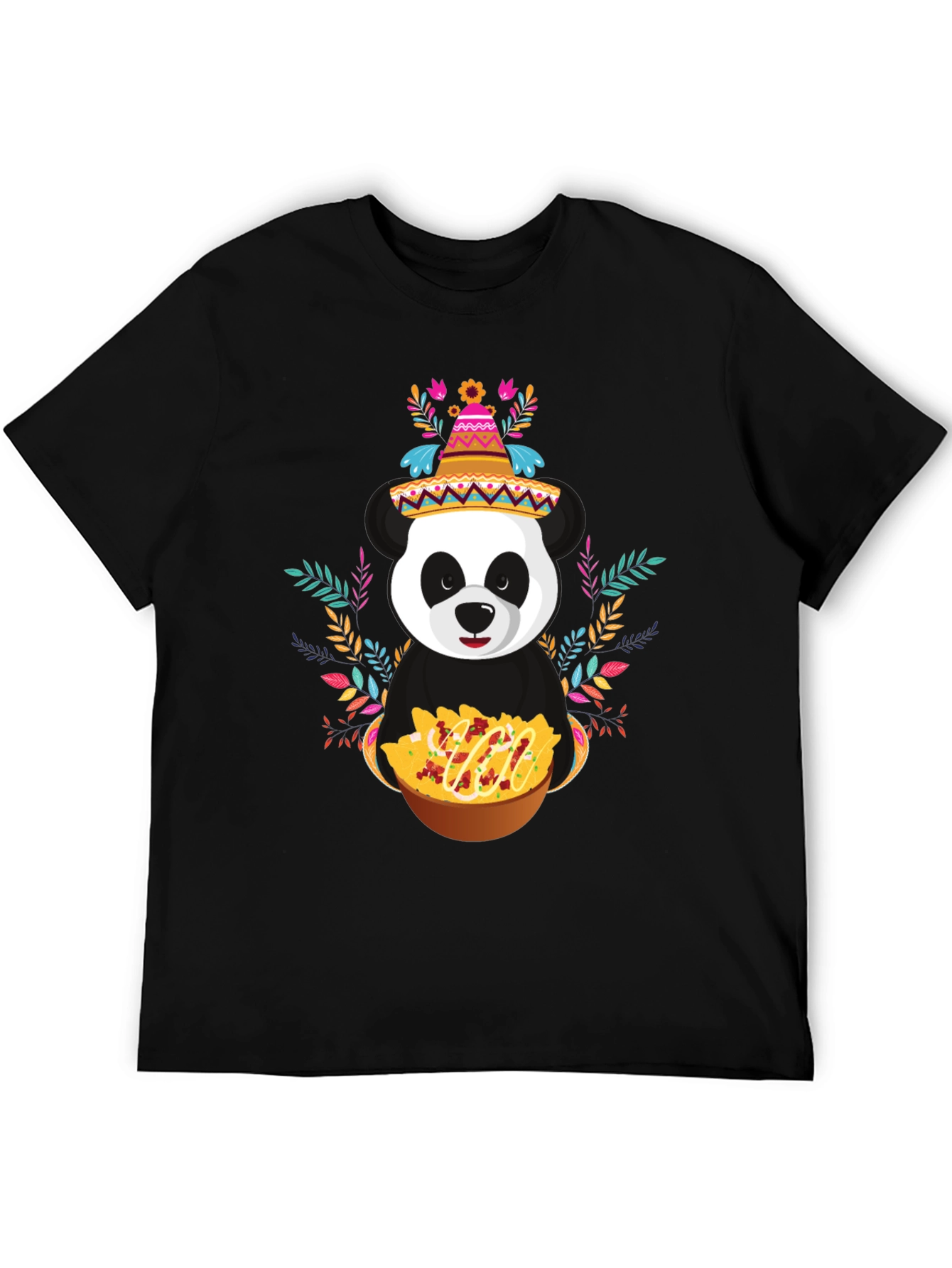 Black Panda Fiesta T-Shirt - Nachos, Sombrero, Colorful view 5