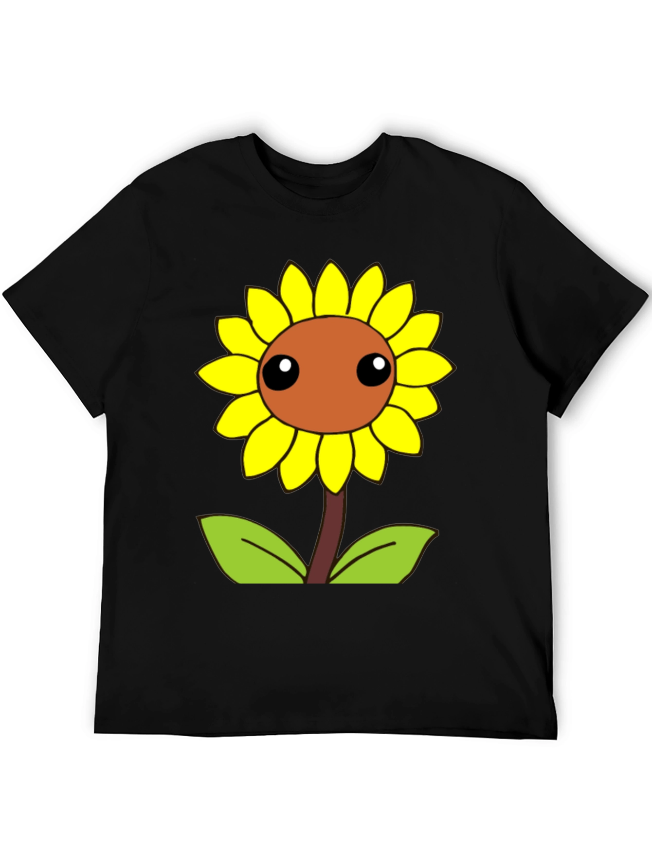 Black Cute Cartoon Sunflower Graphic Black T-Shirt view 5
