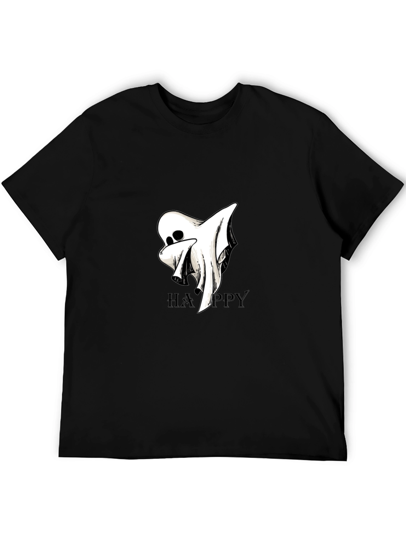 Black Spooky Ghost Happy Graphic Black T-Shirt view 5