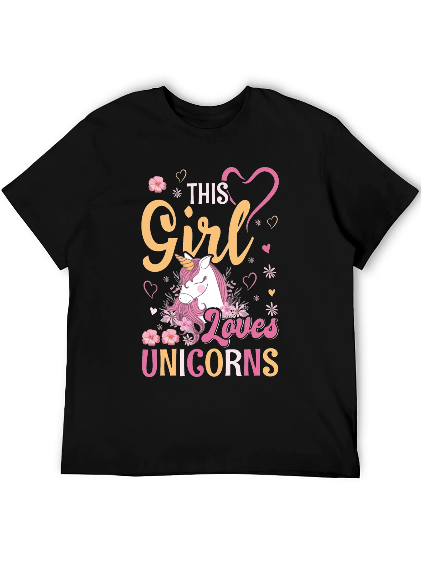 Black Girl Loves Unicorns T-Shirt, Black view 5