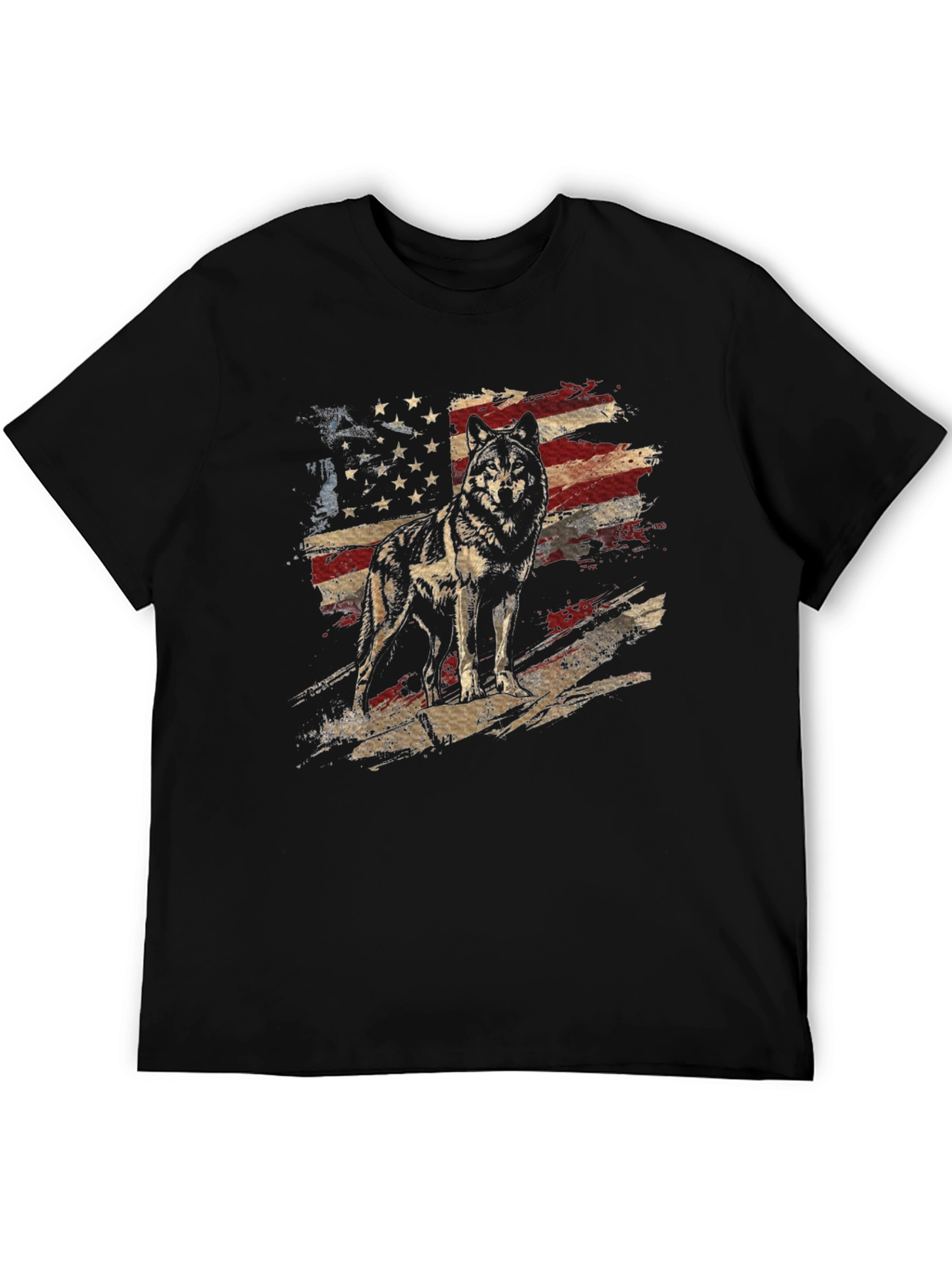 Black Wolf American Flag Graphic Tee - Patriotic Style view 5