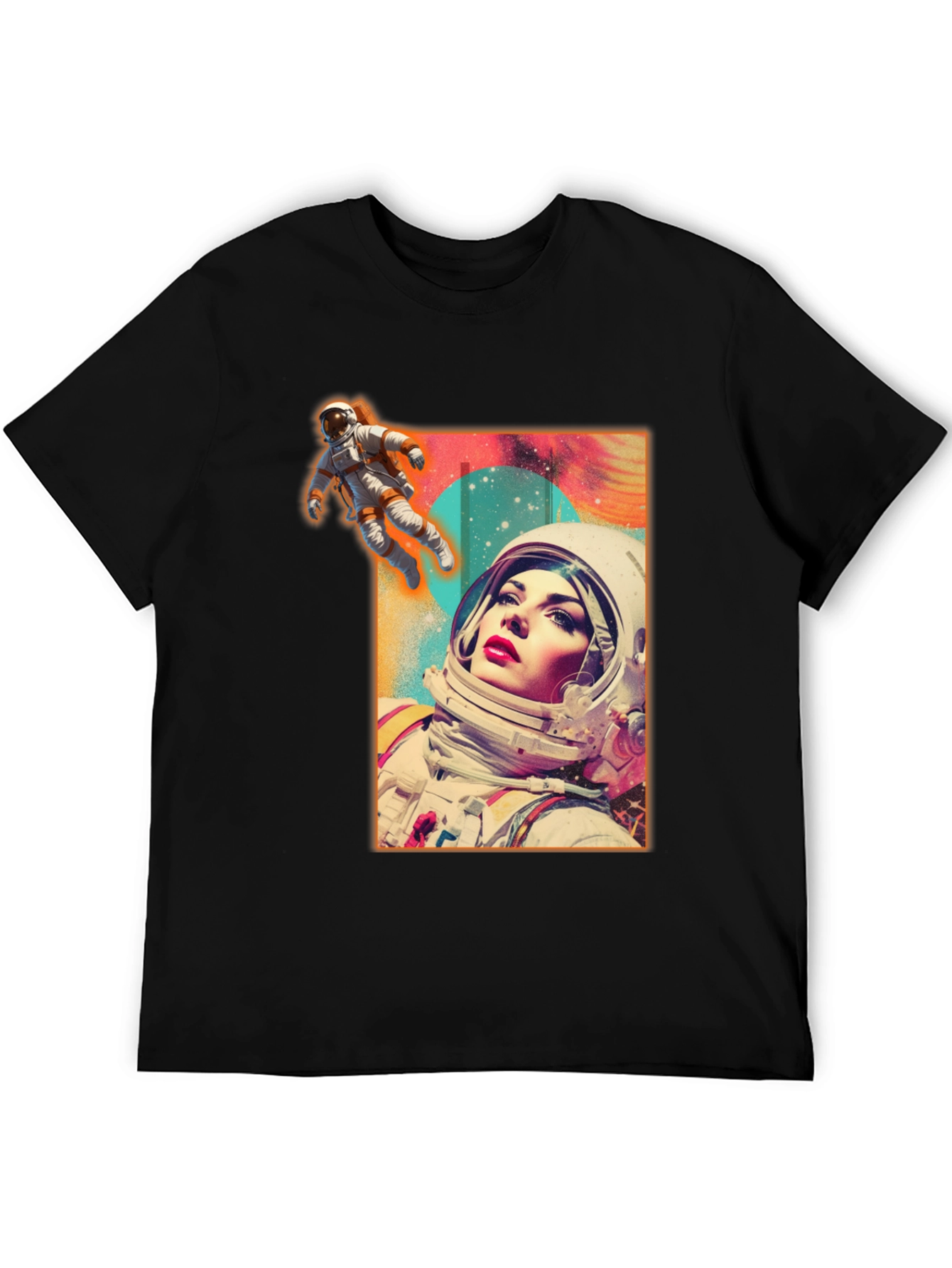 Black Astronaut Woman Graphic Tee - Stylish Space Design view 5