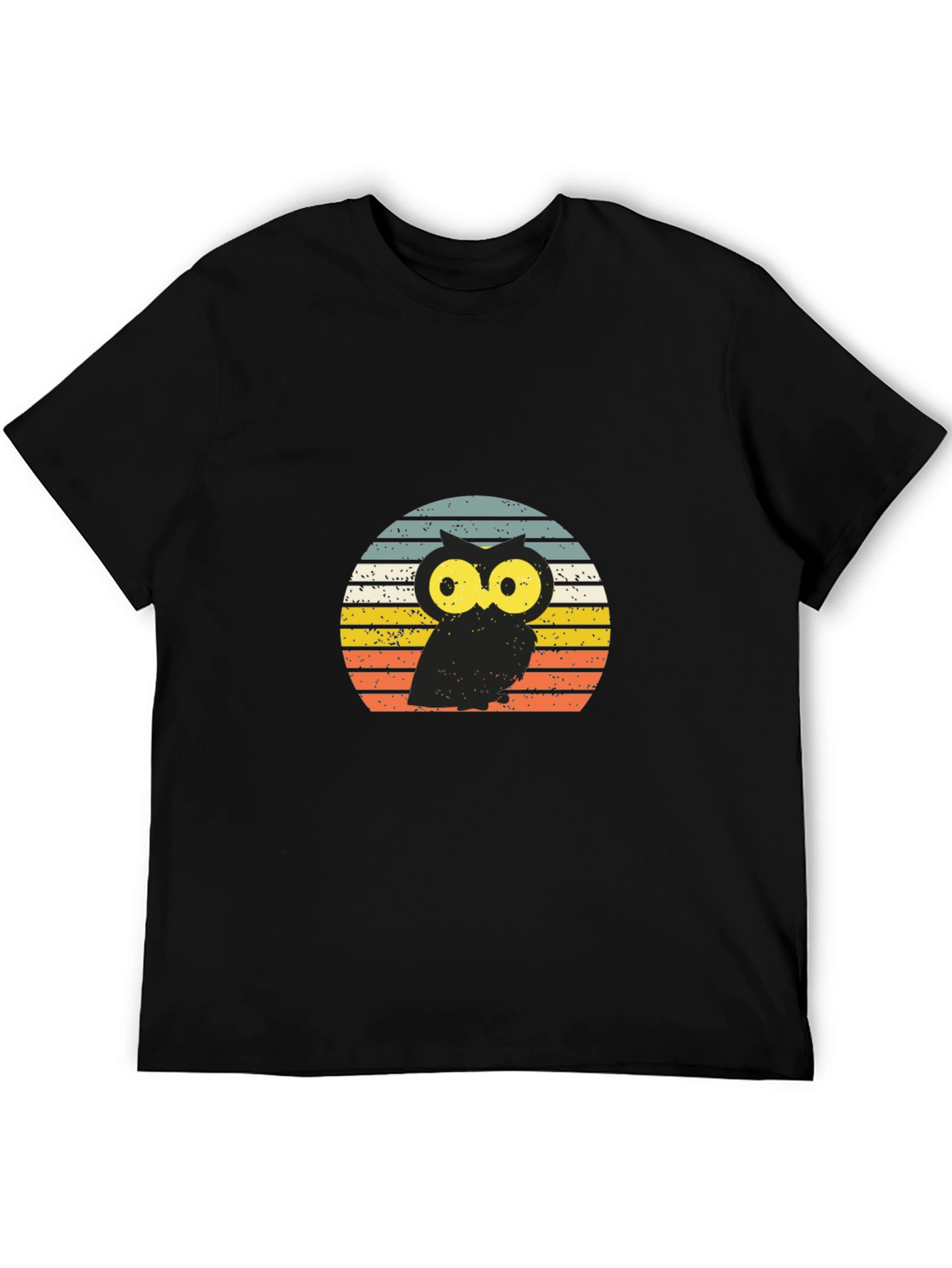 Black Retro Owl T-Shirt - Vintage Sunset Design view 5