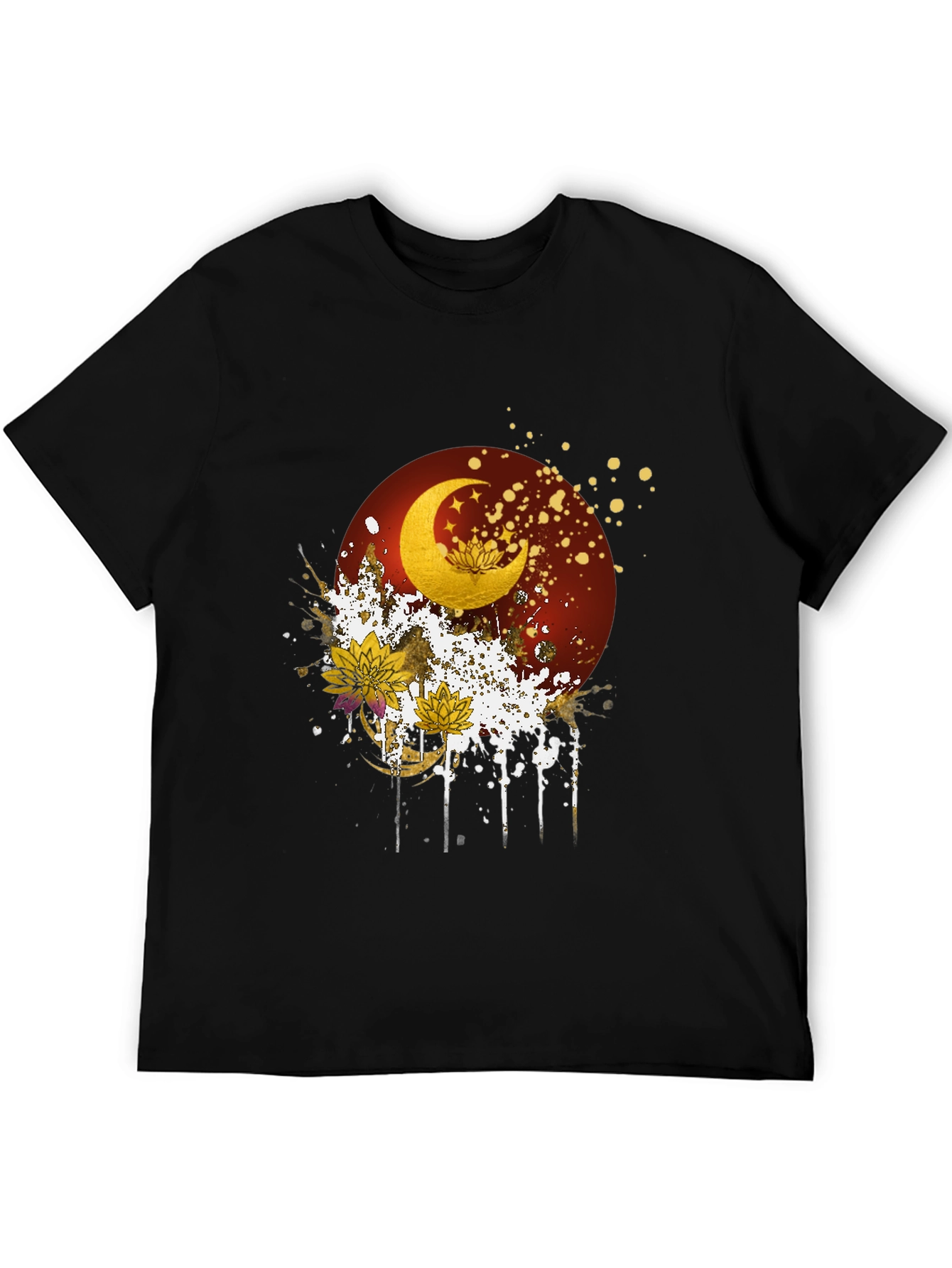 Black Celestial Moon & Lotus Graphic Tee view 5