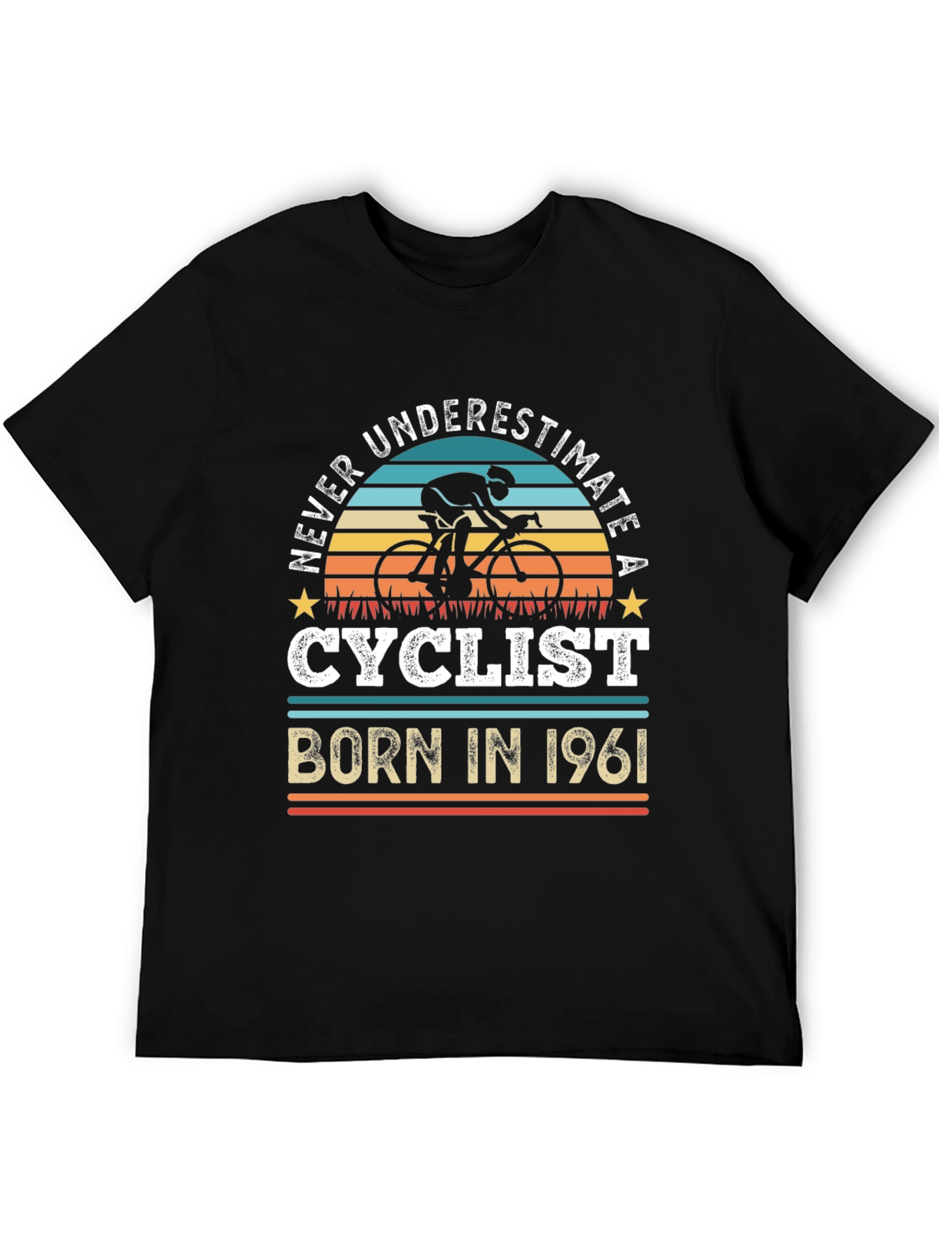 Black Never Underestimate a Cyclist Born in 1961 T-Shirt view 5