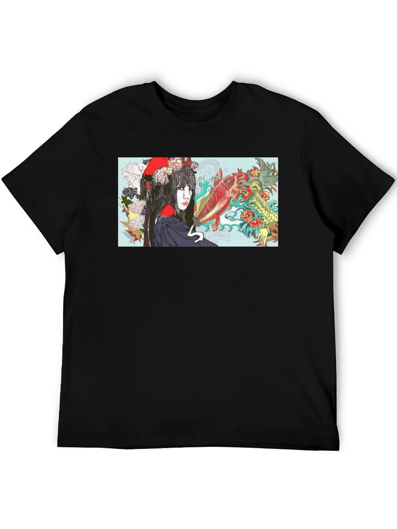 Black Koi Fish Geisha Graphic T-Shirt view 5