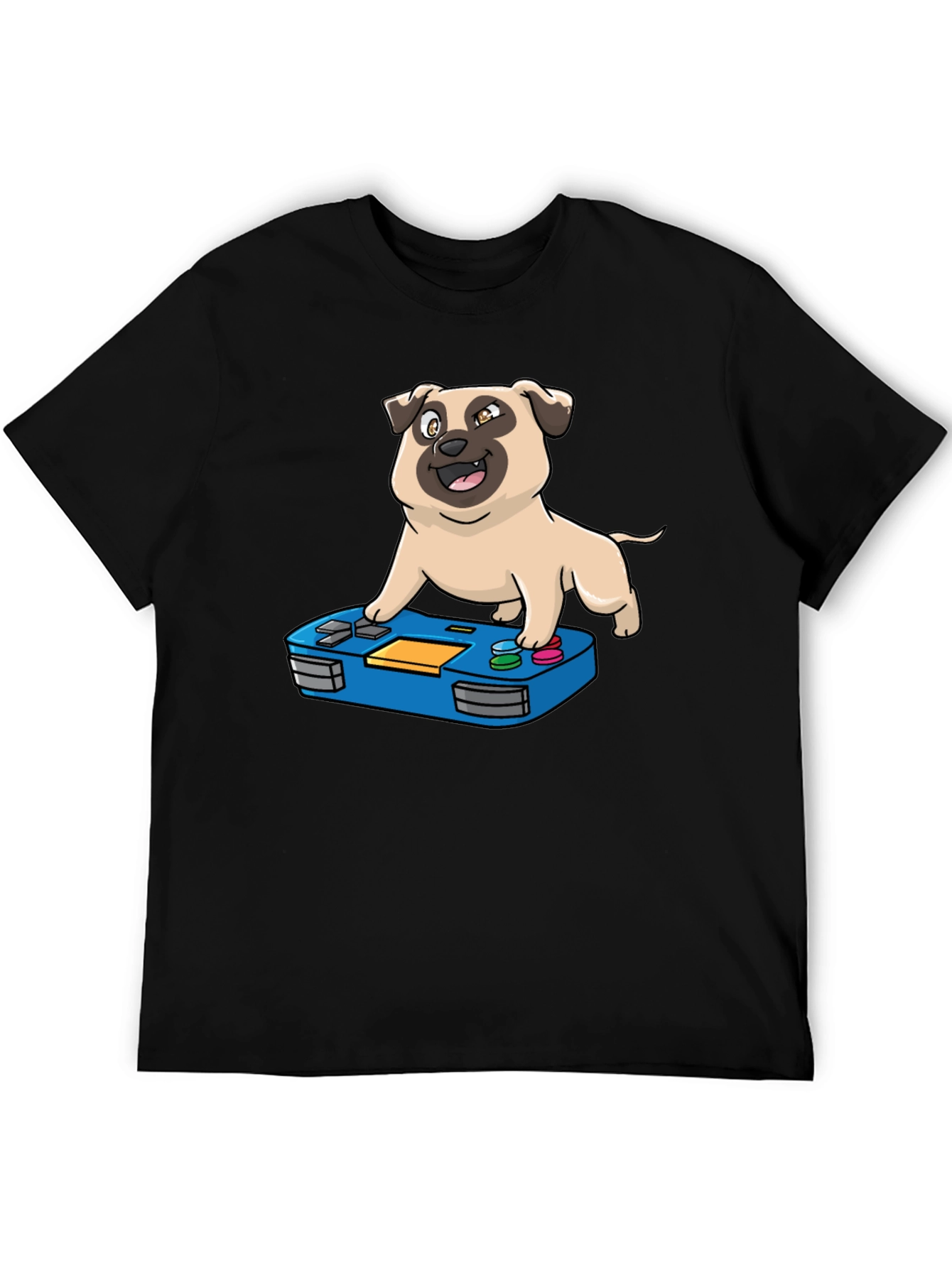 Black Gamer Pug Graphic T-Shirt - Black view 5
