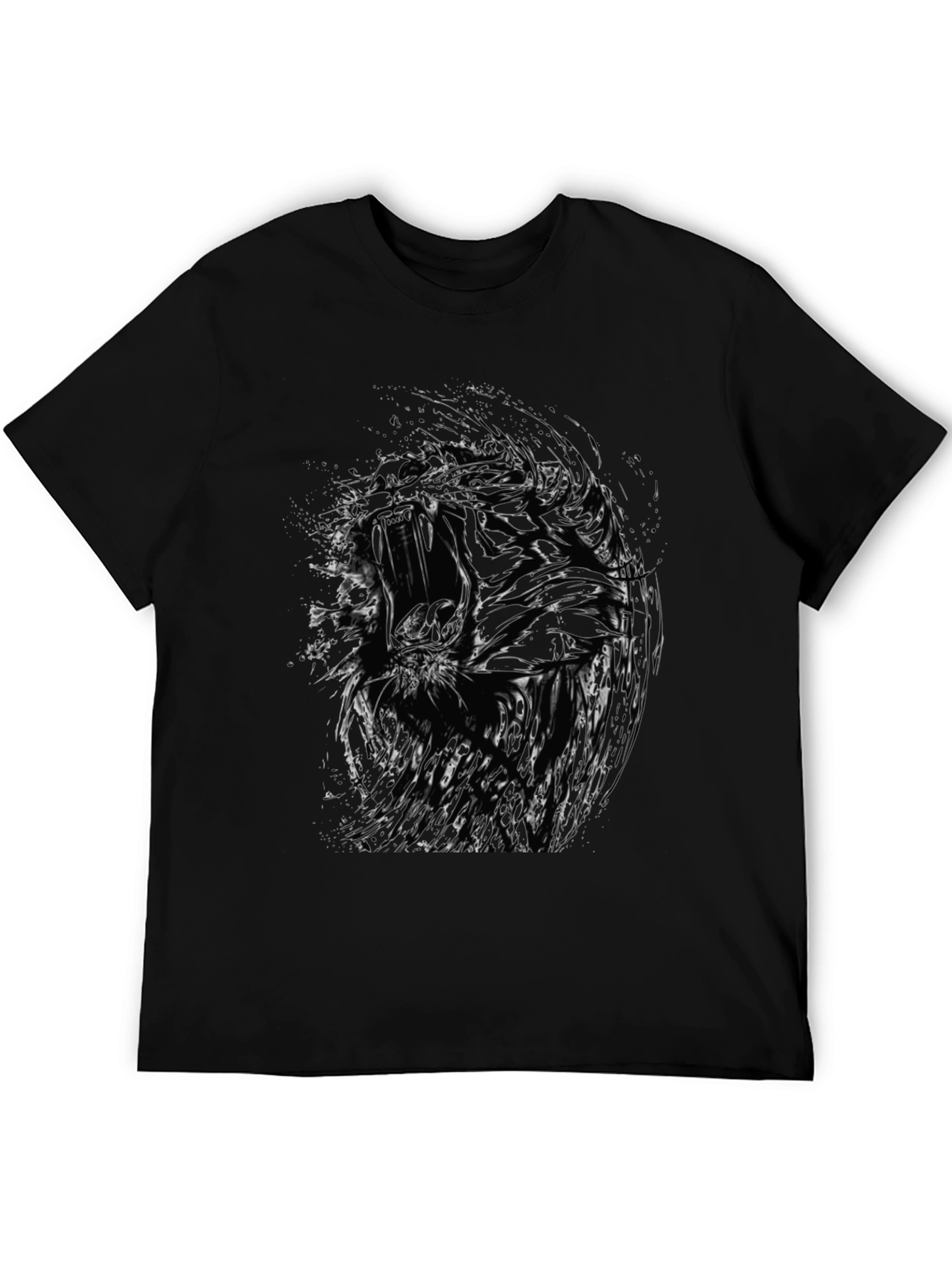 Black Abstract Roaring Tiger Graphic Black T-Shirt view 5
