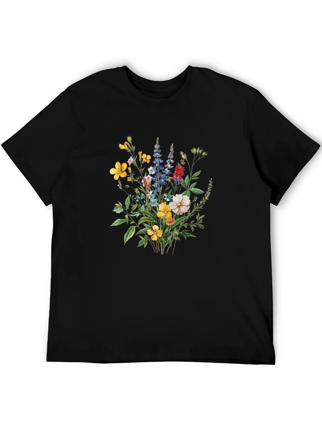 Black Floral Bouquet Print Black T-Shirt view 5