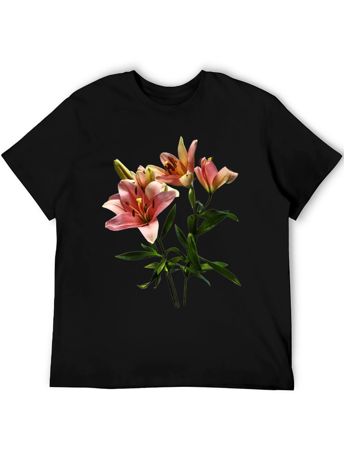 Black Floral Lily Print Black T-Shirt view 5