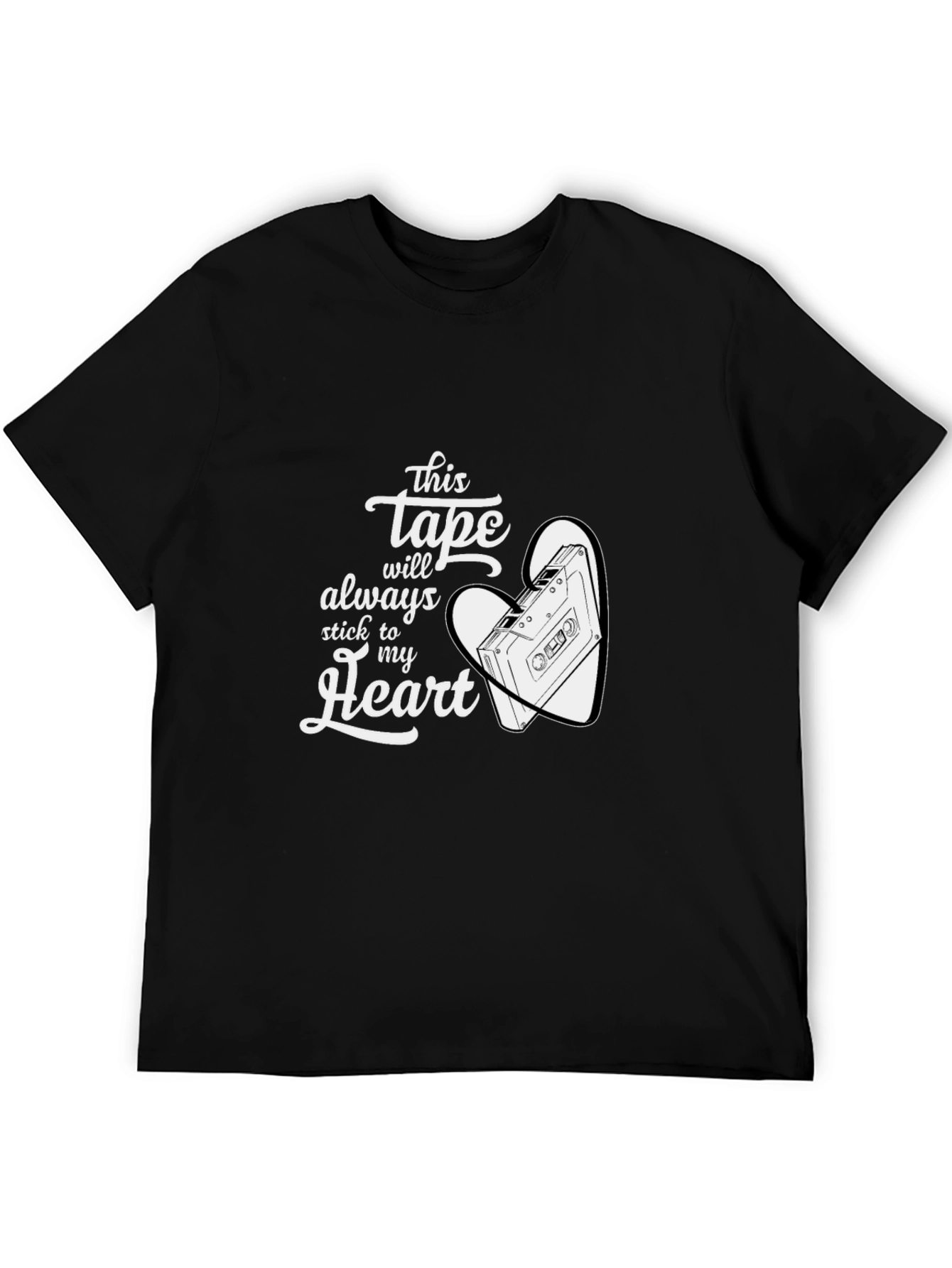 Black Retro Cassette Tape Heart T-Shirt view 5