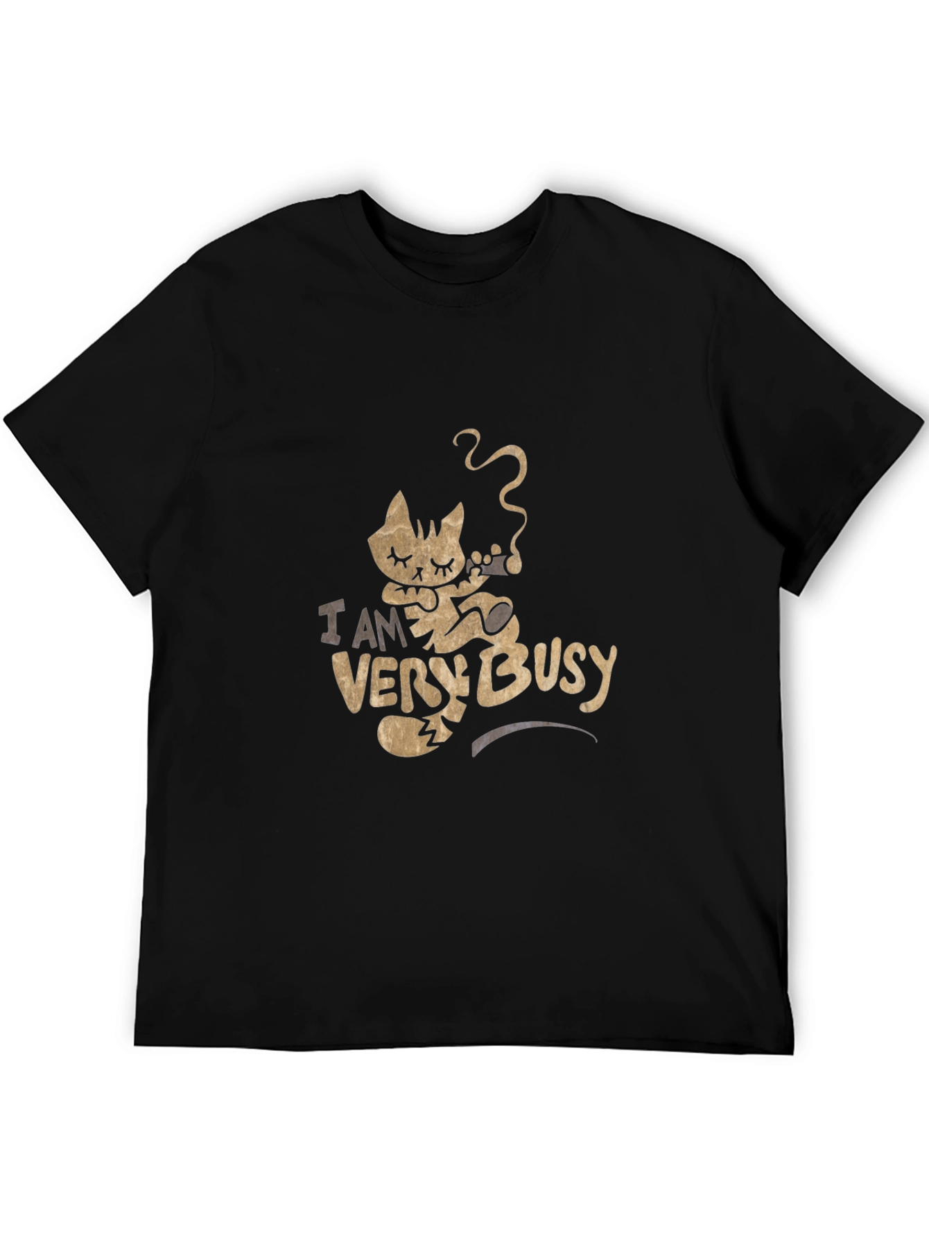 Black I Am Very Busy Cat T-Shirt - Relaxed & Stylish view 5