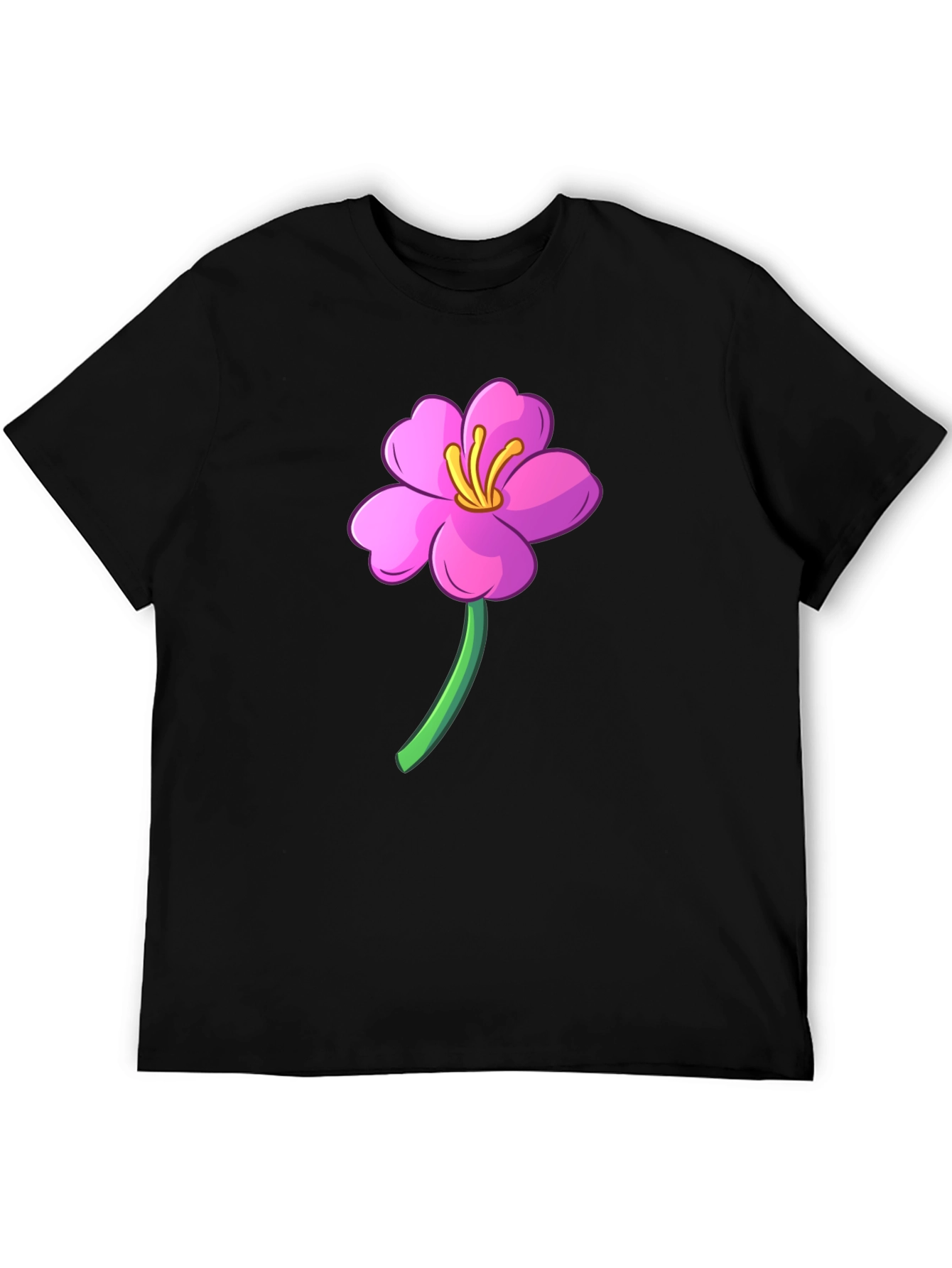 Black Pink Flower Graphic Black T-Shirt view 5