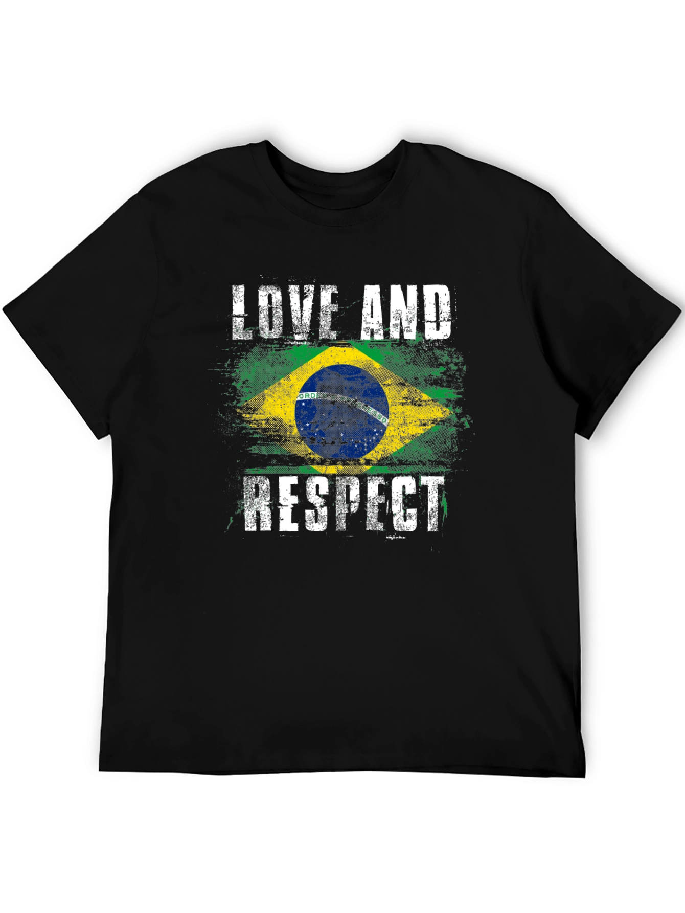 Black Brazil Flag Love and Respect T-Shirt view 5