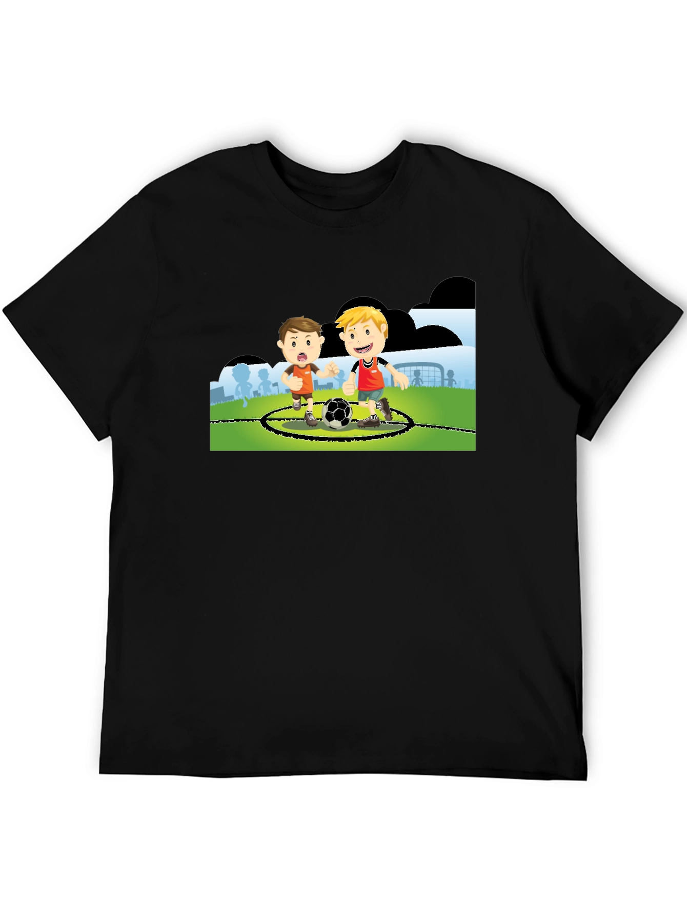 Black Boys Soccer Cartoon Black T-Shirt view 5