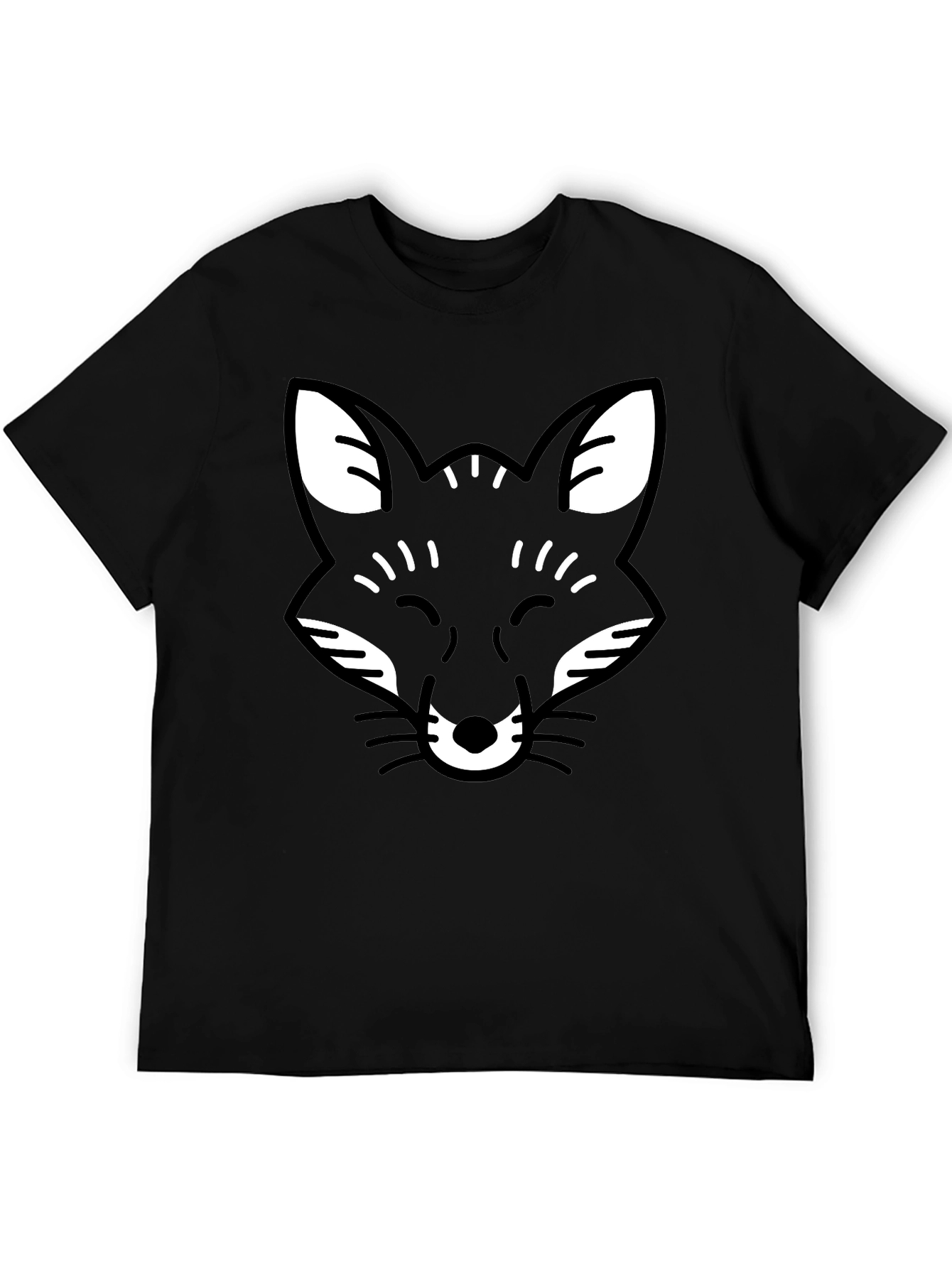 Black Black Fox Face Graphic Tee - Casual Crew Neck T-Shirt view 5