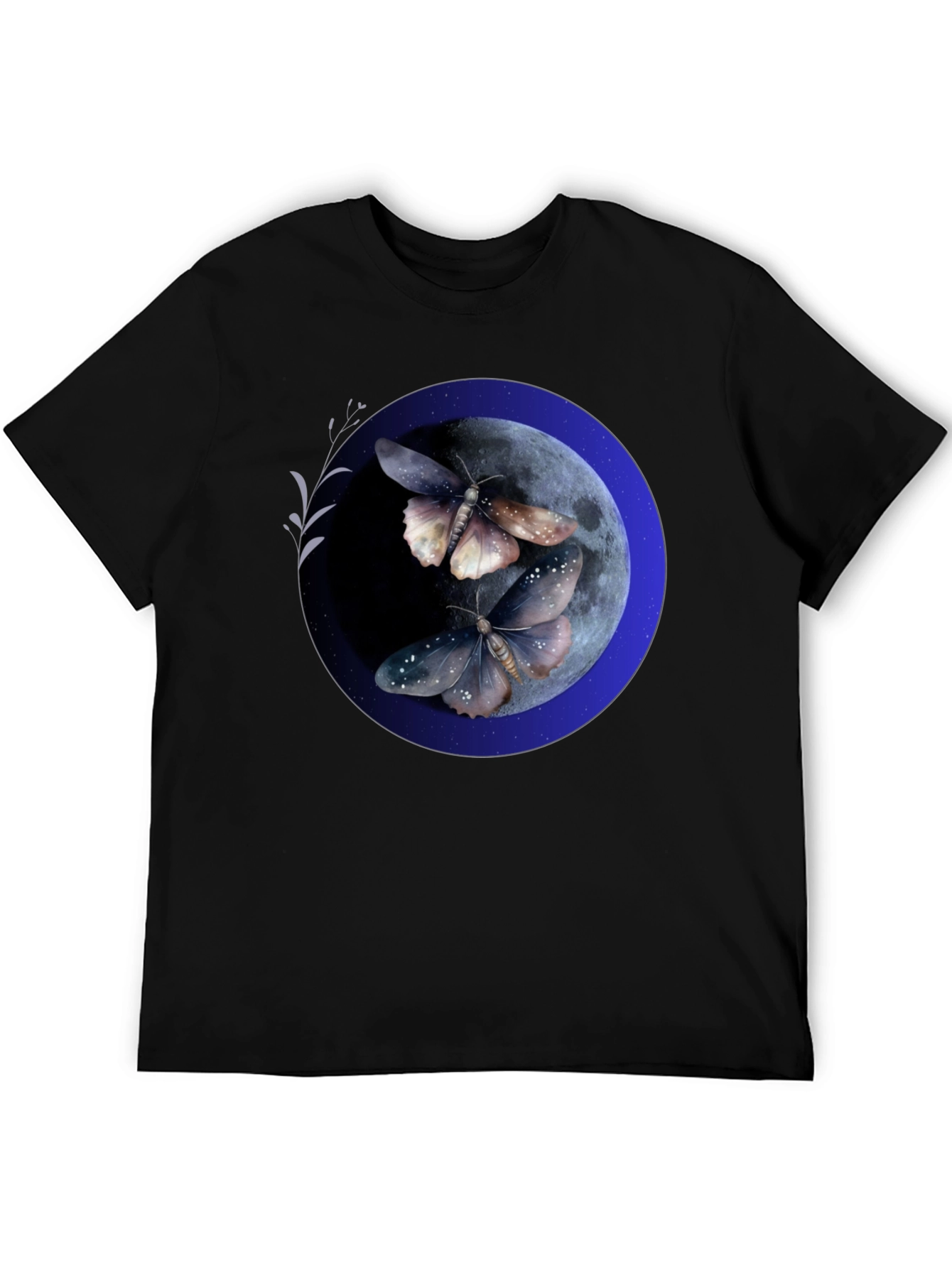 Black Moonlit Moth Graphic Tee - Black Cotton Blend view 5