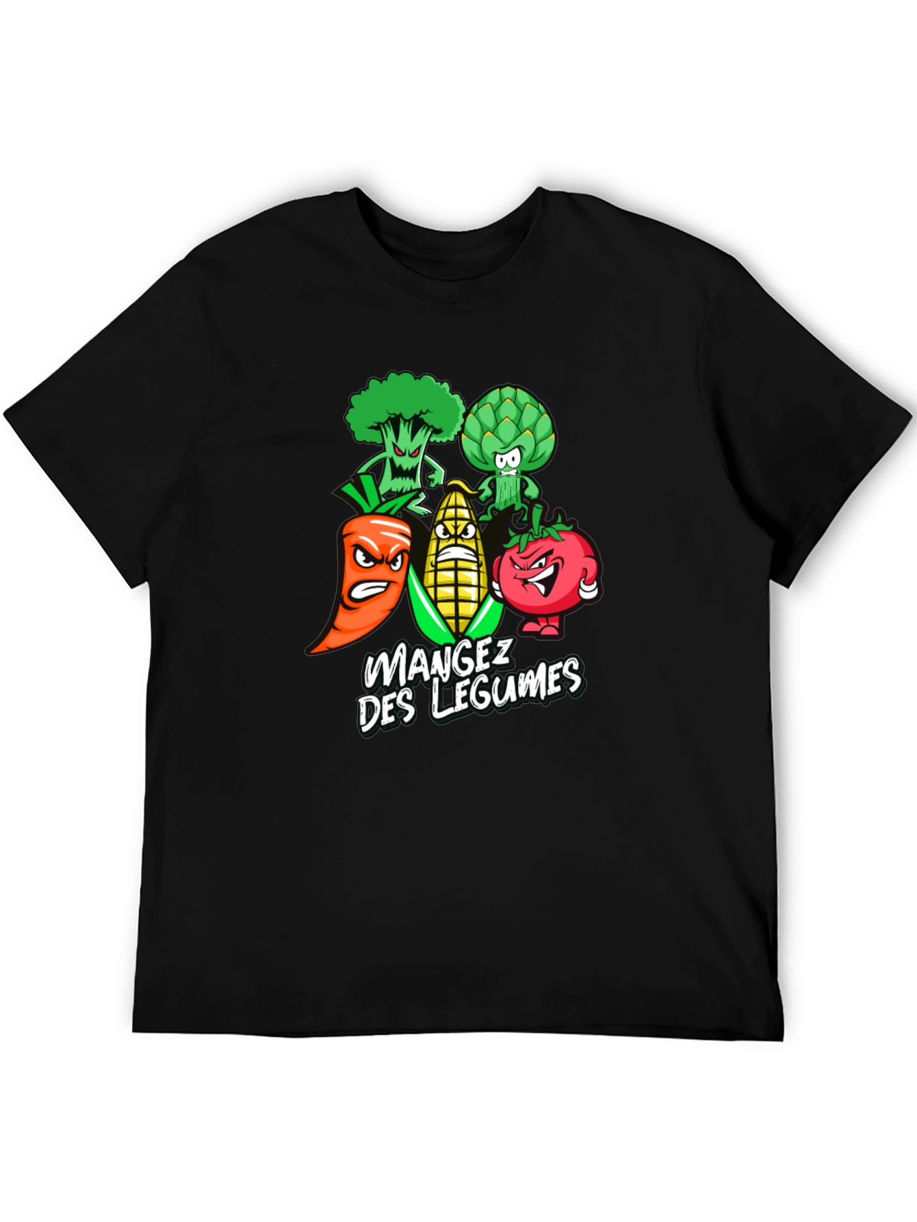 Black Eat Your Vegetables T-Shirt - Funny Cartoon Veggies Tee view 5