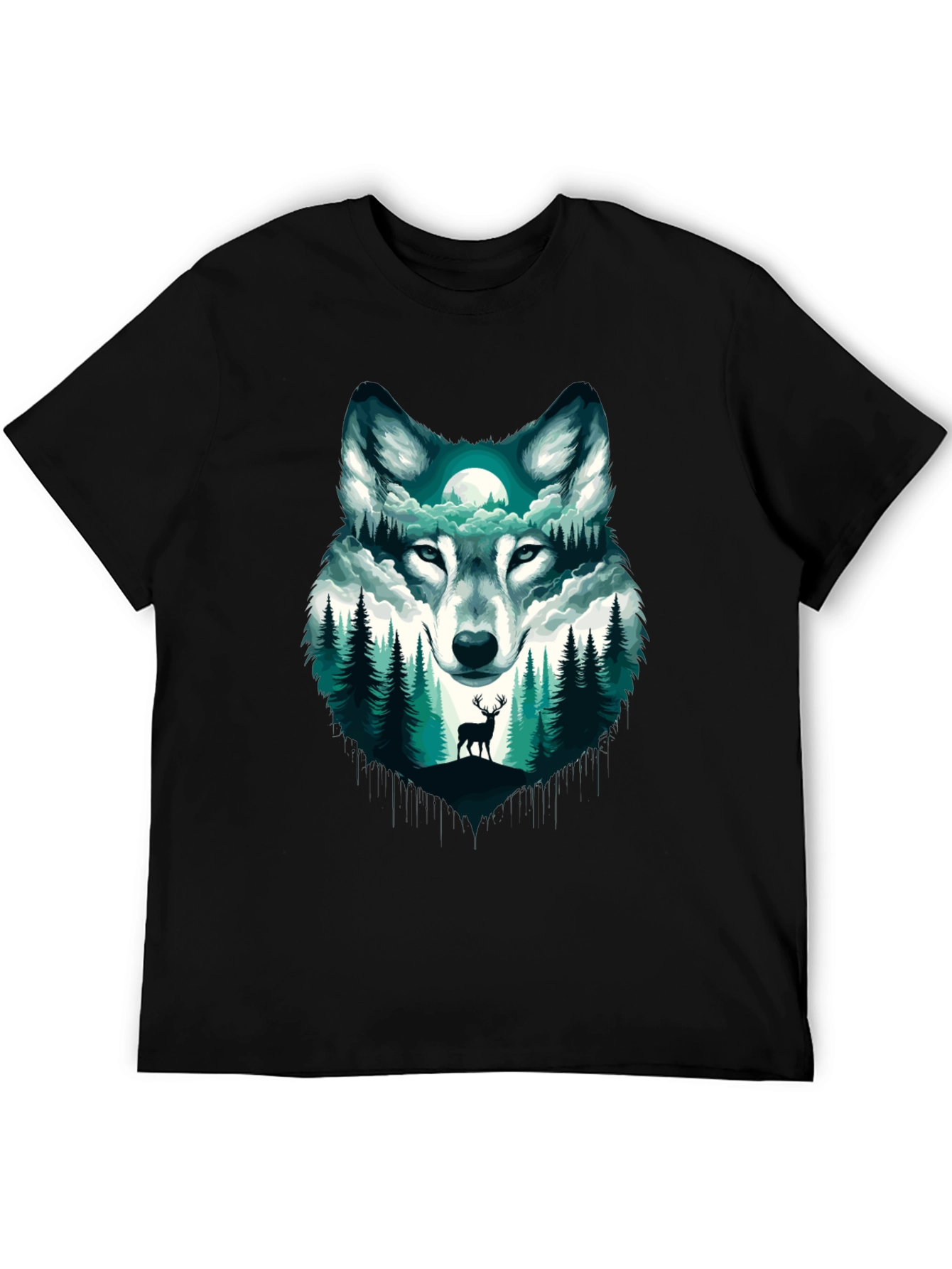 Black Wolf & Forest Graphic Tee - Nature Inspired Design view 5
