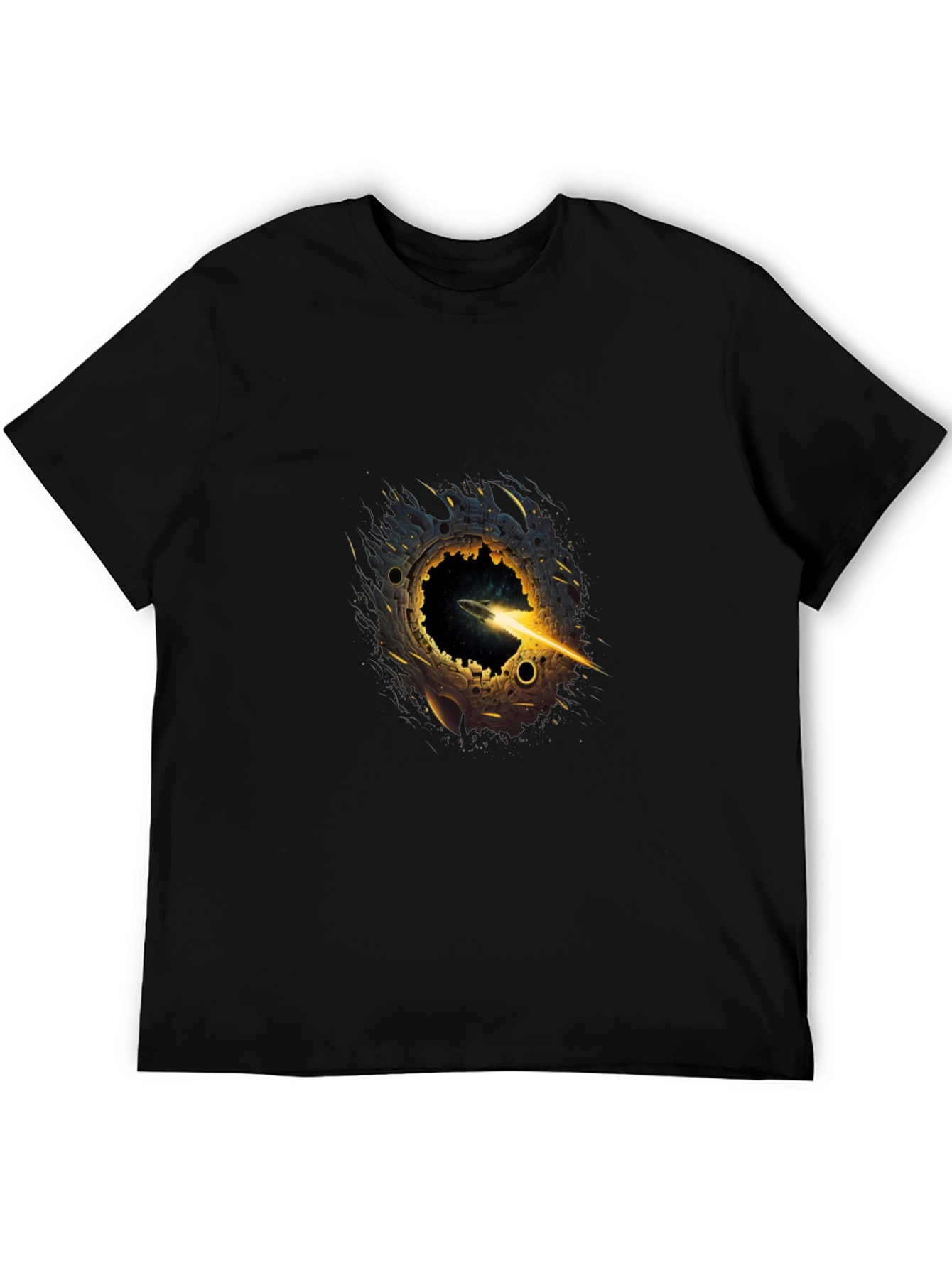 Black Black T-Shirt with Sci-Fi Portal Graphic view 5