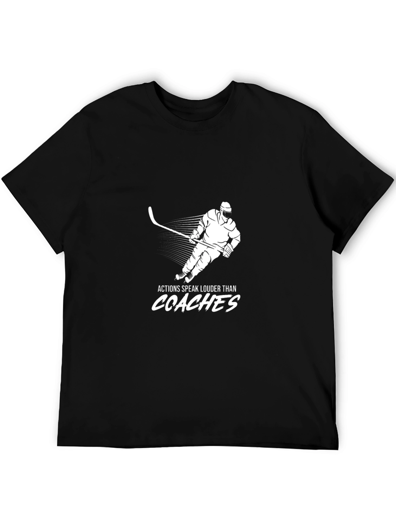 Black Hockey Player T-Shirt - Actions Speak Louder Than Coaches view 5