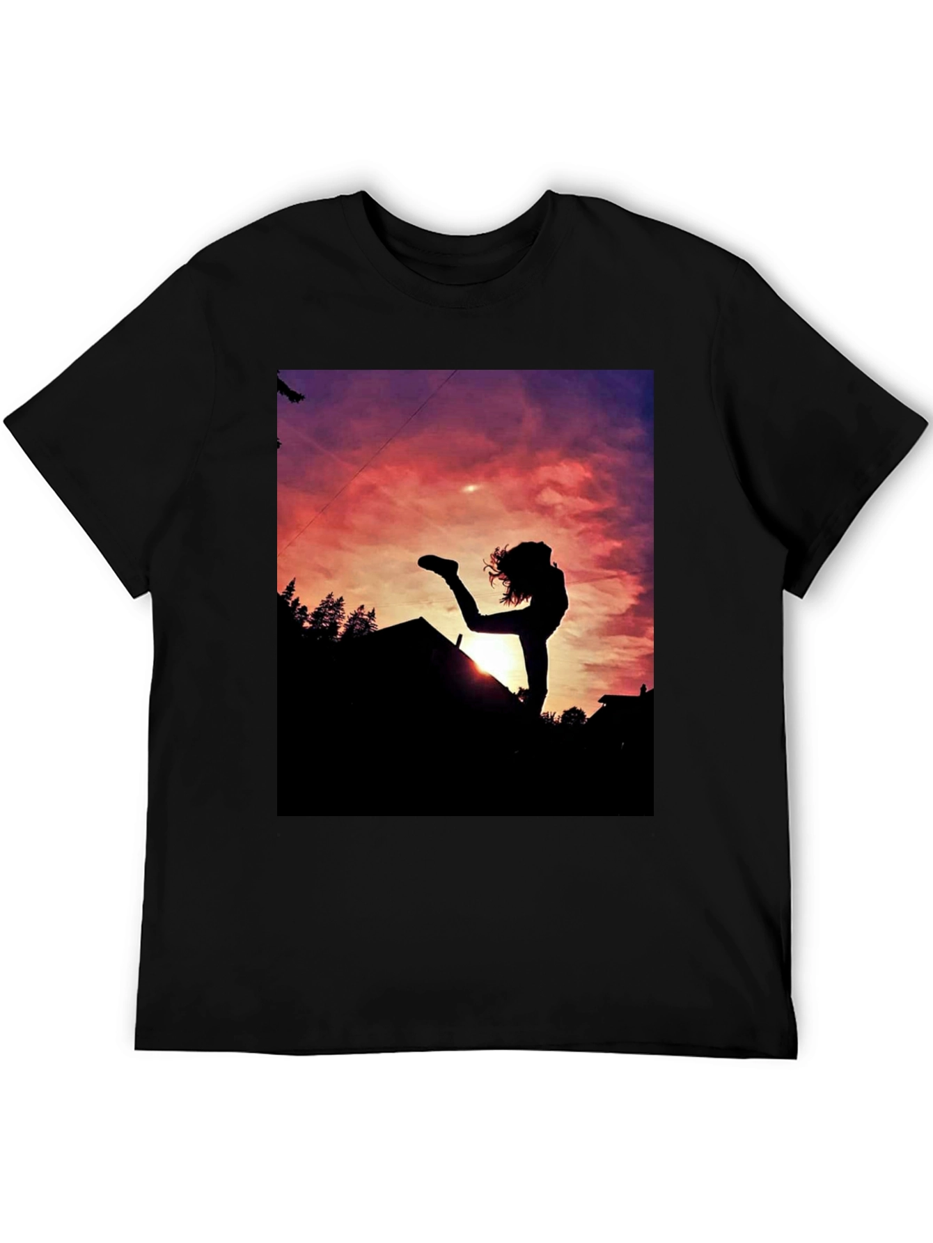 Black Silhouette Sunset Graphic Tee - Black Cotton Blend view 5