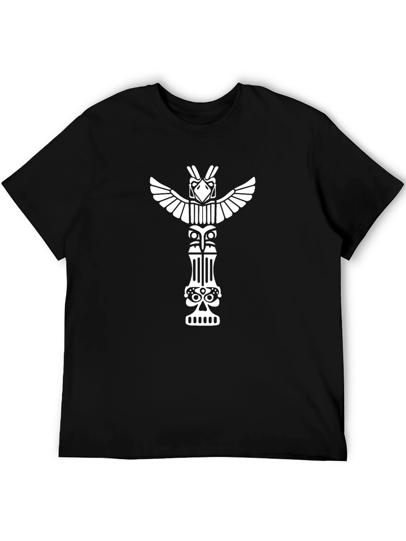 Black Totem Pole Graphic Tee - Black Cotton T-Shirt view 5