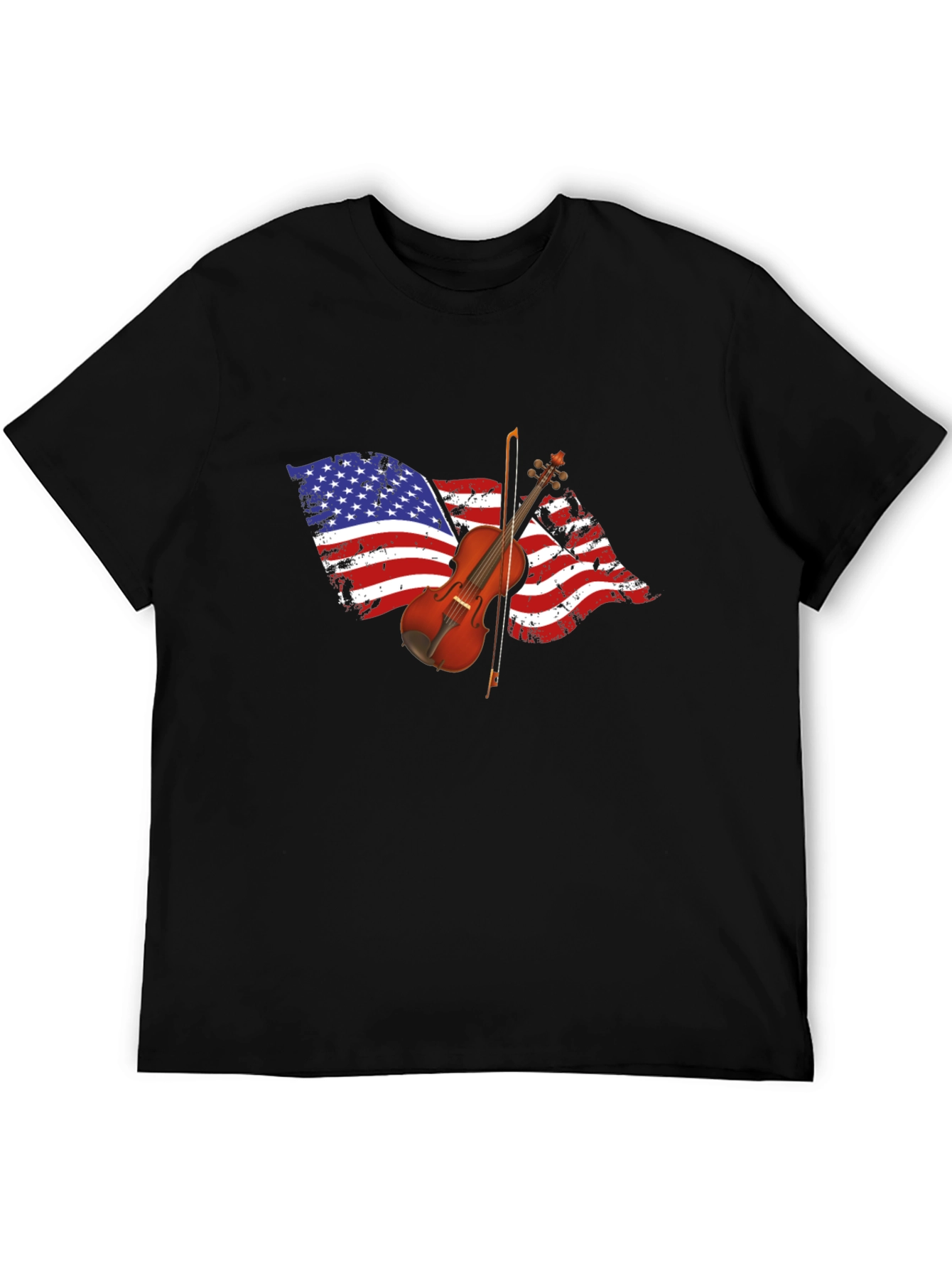 Black American Flag Violin Graphic T-Shirt view 5