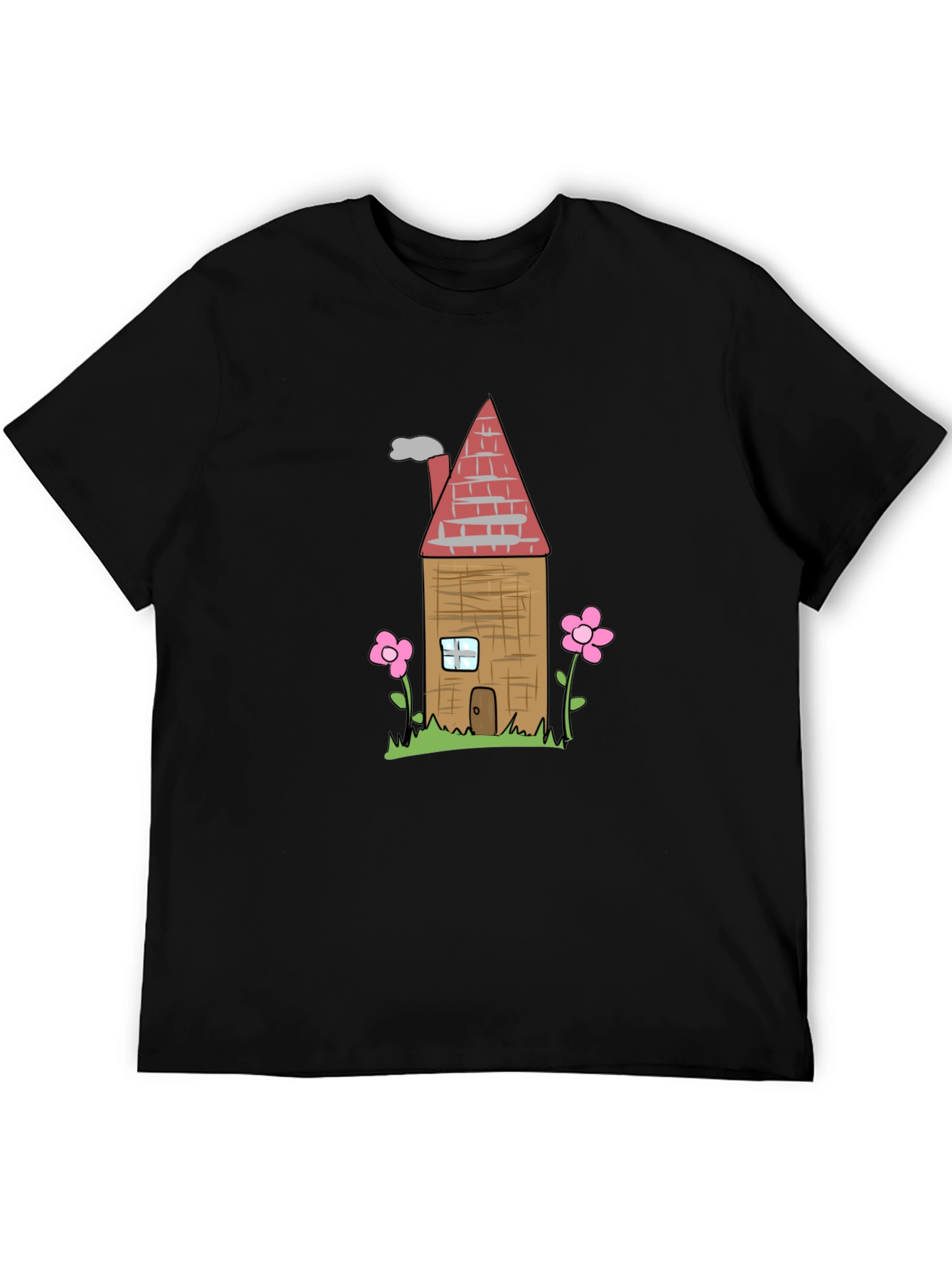 Black Cartoon House Graphic T-Shirt - Black view 5