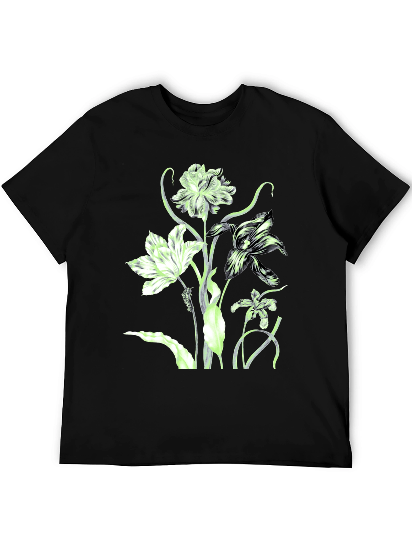 Black Floral Print Crew Neck T-Shirt - Black view 5