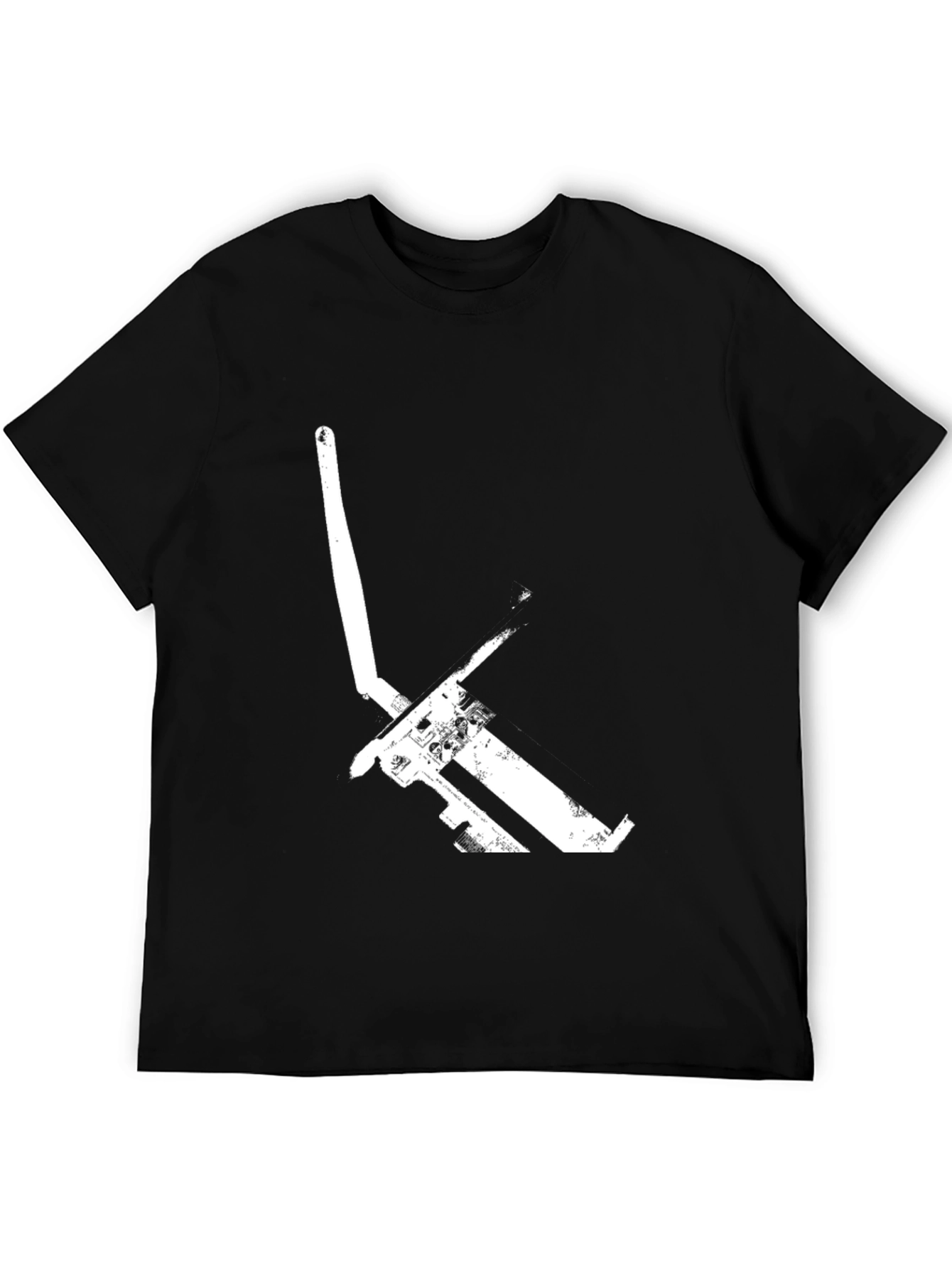 Black Graphic Tee: Minimalist White Pickaxe Print - Black Cotton T-Shirt view 5